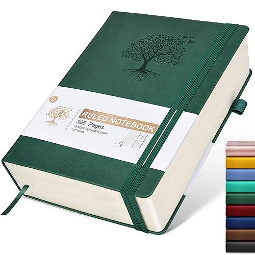 Lined Journal Notebook, 365 Pages B5 Large Journals for Writing Ruled Notebook, Hardcover Leather Journal for Women Men, Daily Notebook for Work, Note Taking, 100Gsm Thick Paper( 7.6'' X 10'' Green)