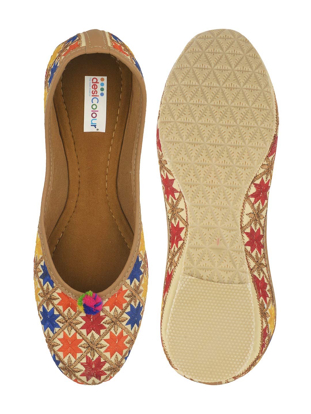 DesiColour Punjabi Jutti Belly Mojari Khussa for Party Wedding for Women Girls-Phulkari Star (Numeric_4) Multicolour 3