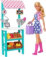 Vista 4 de Juego de Barbie Careers, set de mercado de granjeros con muñeca de moda rubia, muebles y accesorios