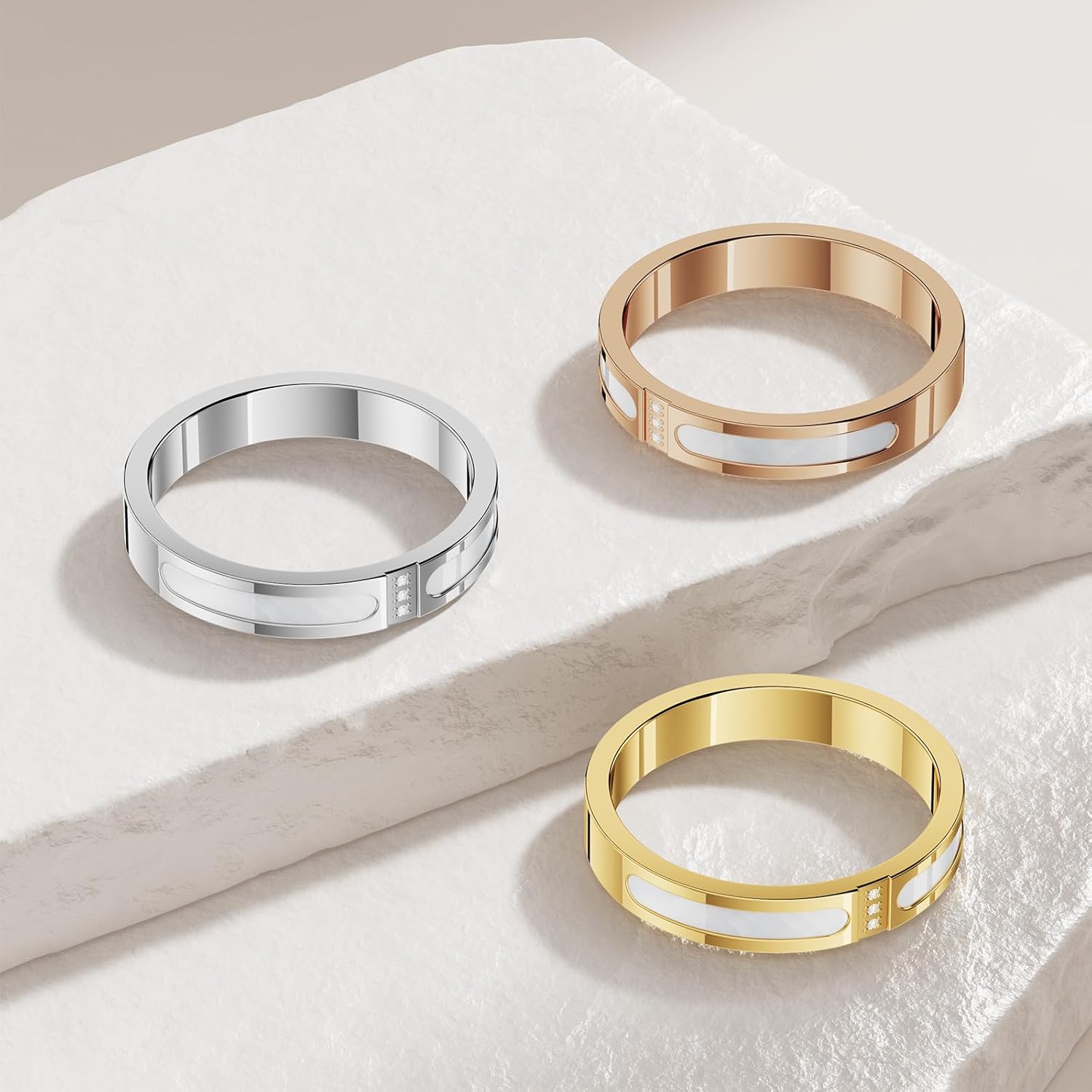 Women's titanium steel ring with shell inlay, available in silver, gold, and rose gold - a stylish and simple alternative to a wedding ring that can be worn daily, perfect as a gift for her. - Image 7