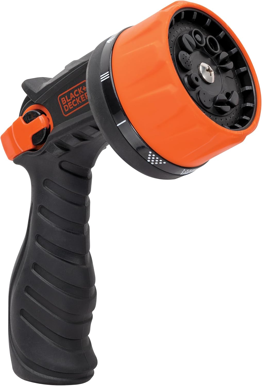 Black + Decker Heavy-Duty 10-Pattern Poly Thumb Control Nozzle – Ergonomic, Versatile, Precision Garden Hose Attachment BD8439
