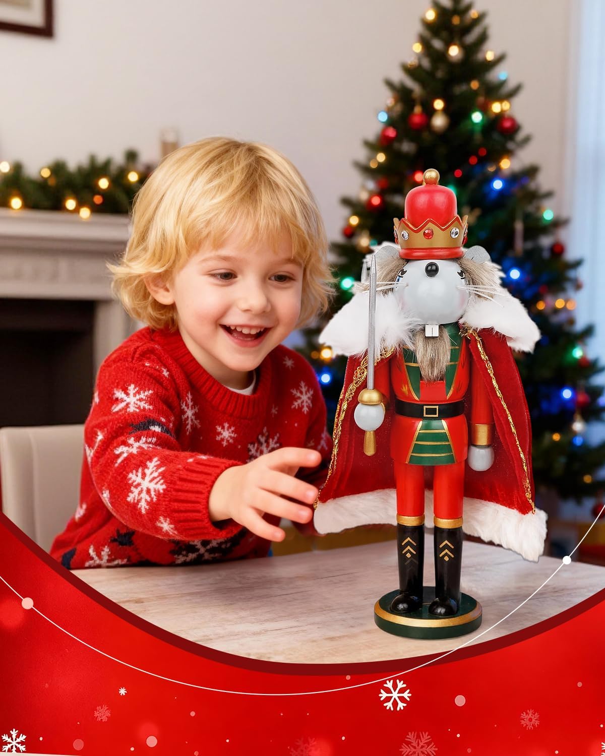 Anwenk Christmas Nutcrackers 12 Inch Mouse King Nutcracker with 12 Pieces Christmas Ornaments for Tree Decor Traditional Wooden Christmas Decorations