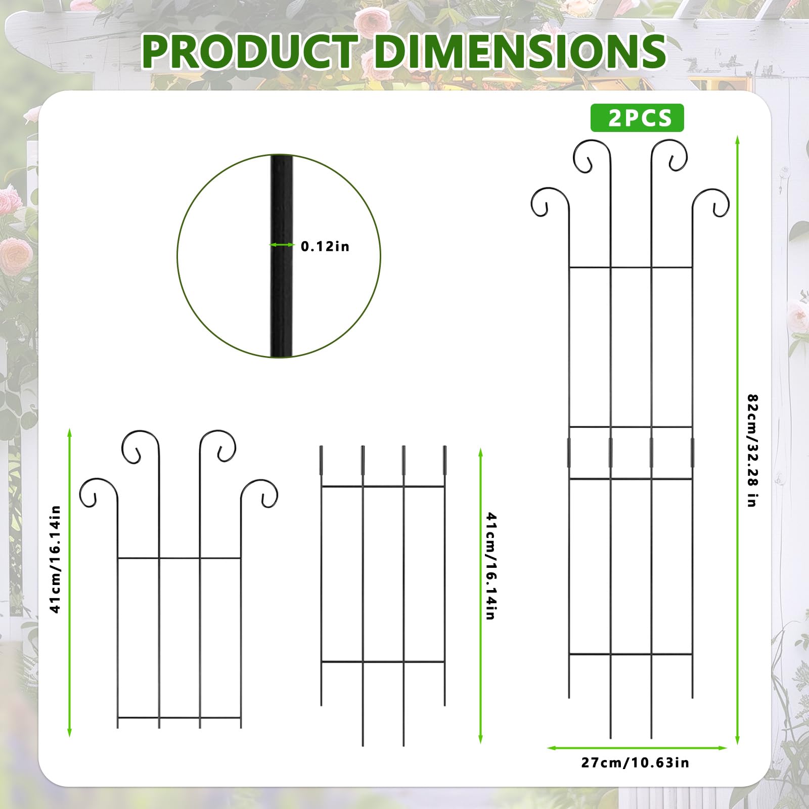 Set di 2 supporti per piante in metallo, ideali per piante rampicanti, viene fornito con 50 fascette per favorire la crescita, perfetto per giardini, balconi e uso interno (83 cm)