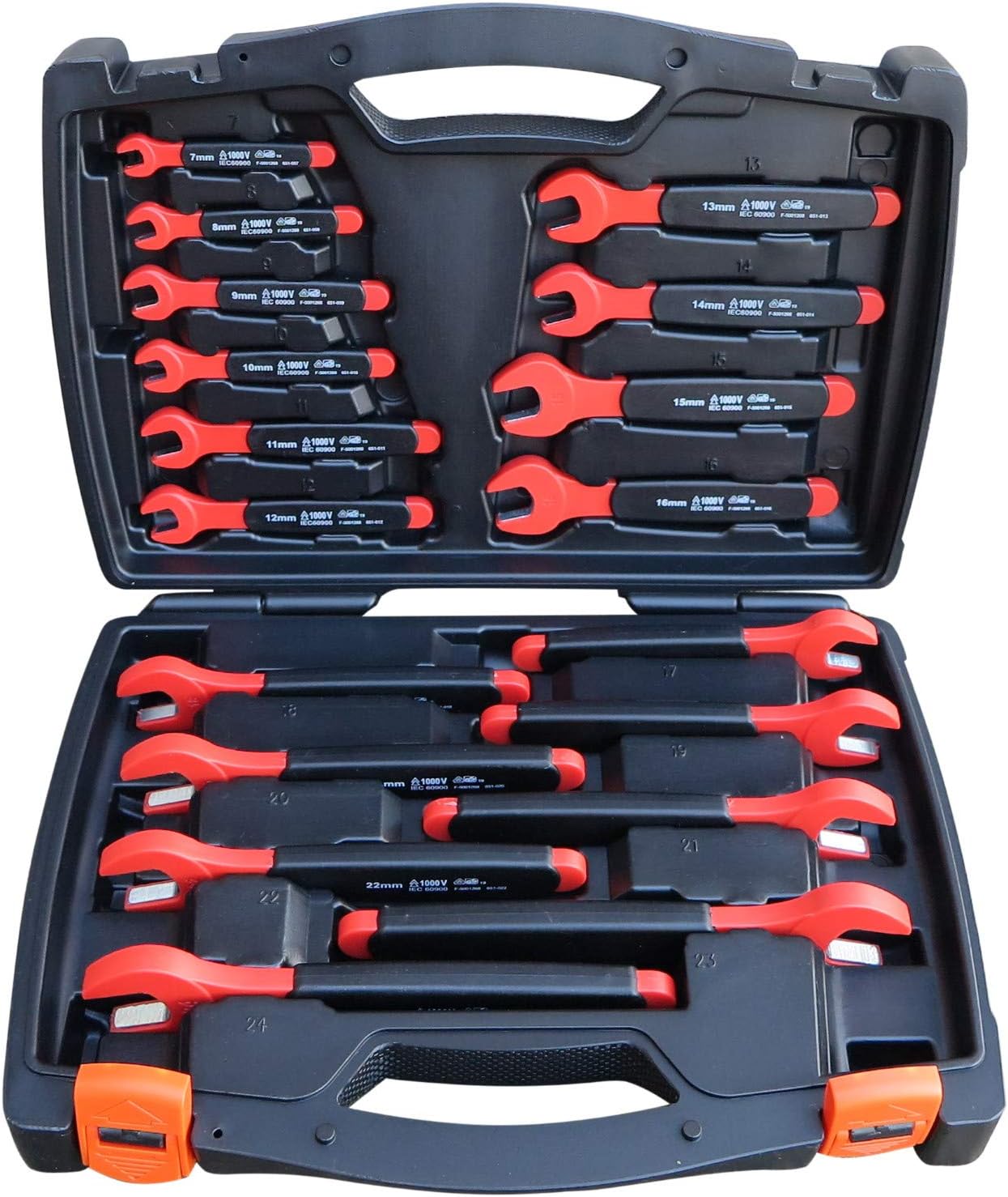 Insulated Open End Spanner Set 1000V 18 Piece Metric Wrench Kit 7mm - 24mm