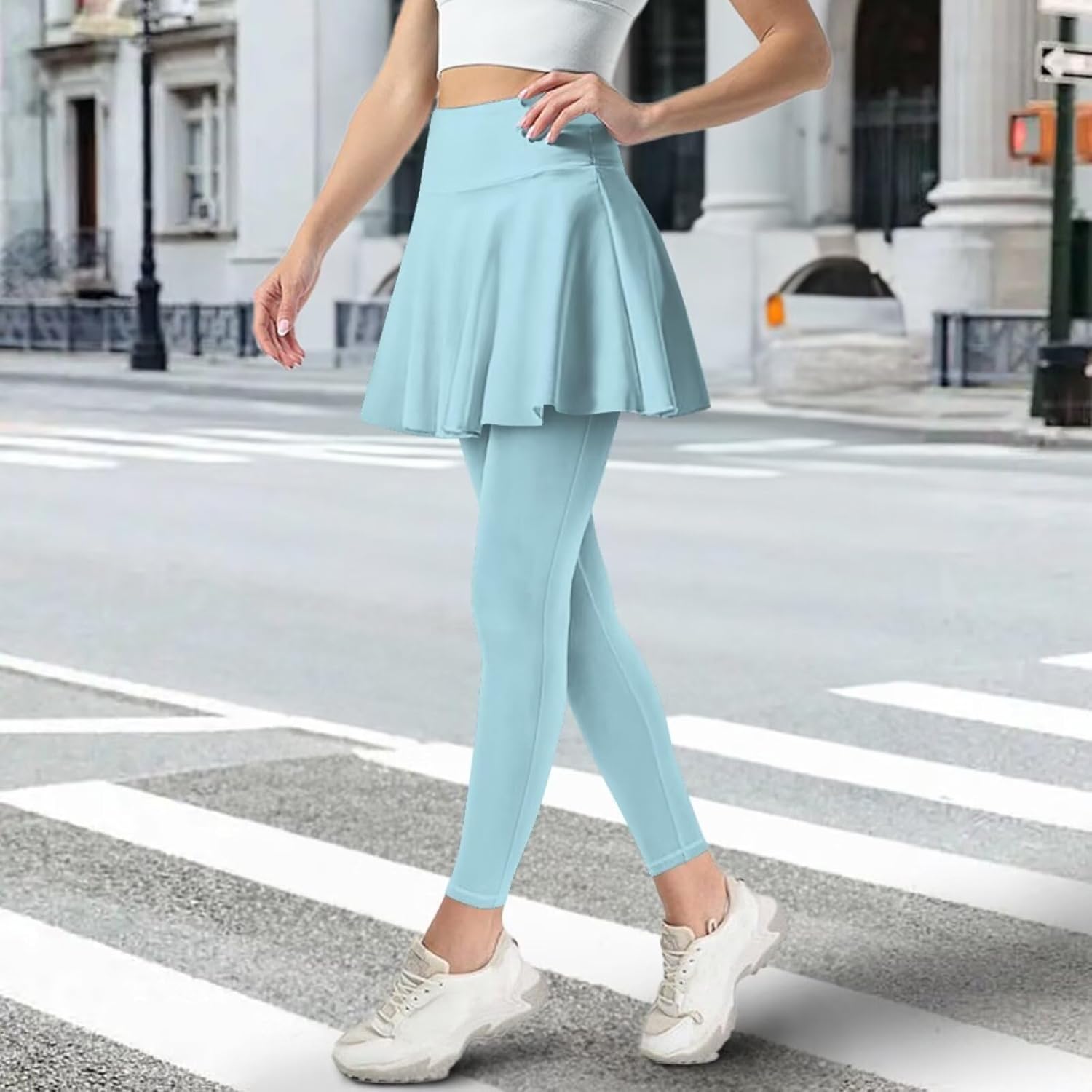 Women Tennis Skirted Leggings with Pockets Yoga Leggings with Skirts