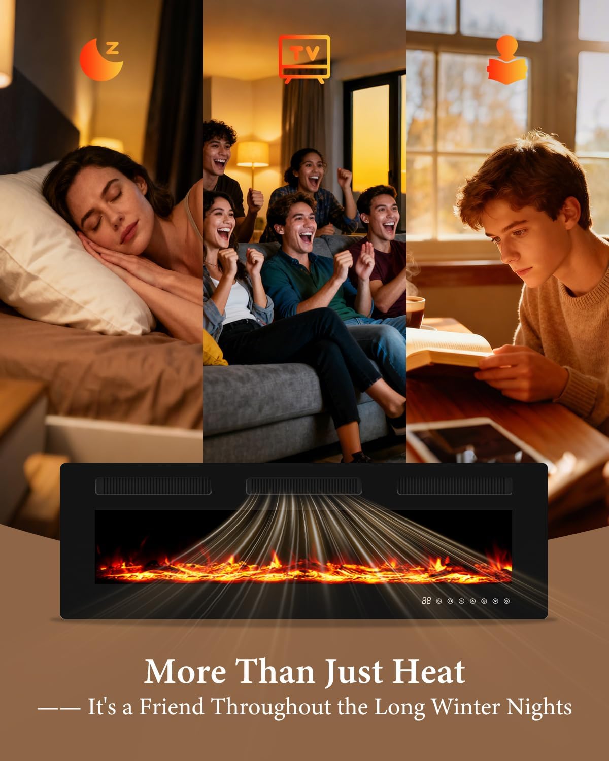 60" Electric Fireplace Insert| Wall Fireplace Electric with 3 Remote Controls |36 Custom Flame Effects — 6 Flame Speed＆6 Brightness Levels |225 Color Combinations |Fireplace with 12H Timer |750-1500W