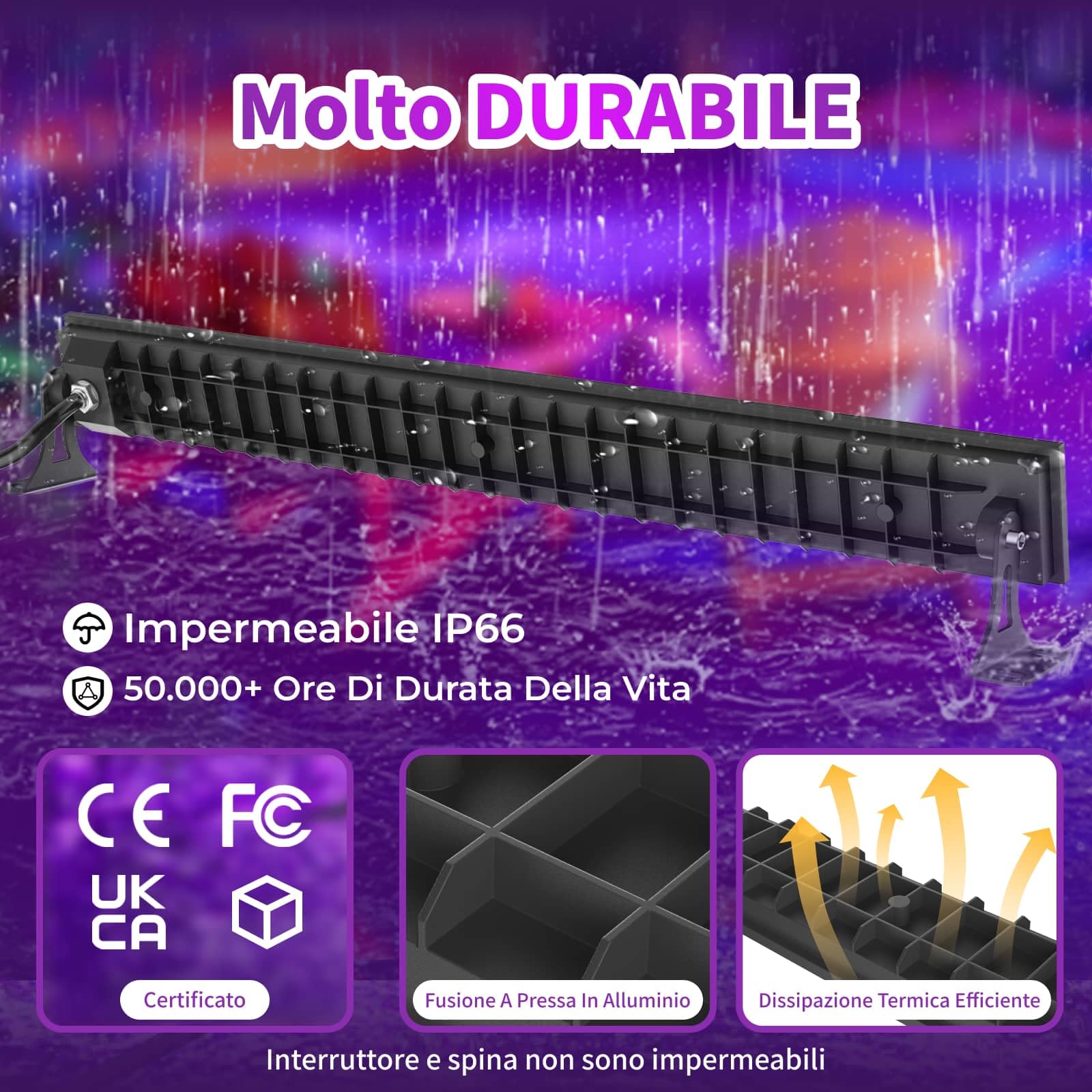 50W Luce Nera, 385nm Lampada UV LED Con Interruttore & Supporto Regolabile a 180°, IP66 Impermeabile, Proiettore di Luce UV per Halloween, Festa Glow - (1 Pacchetto)