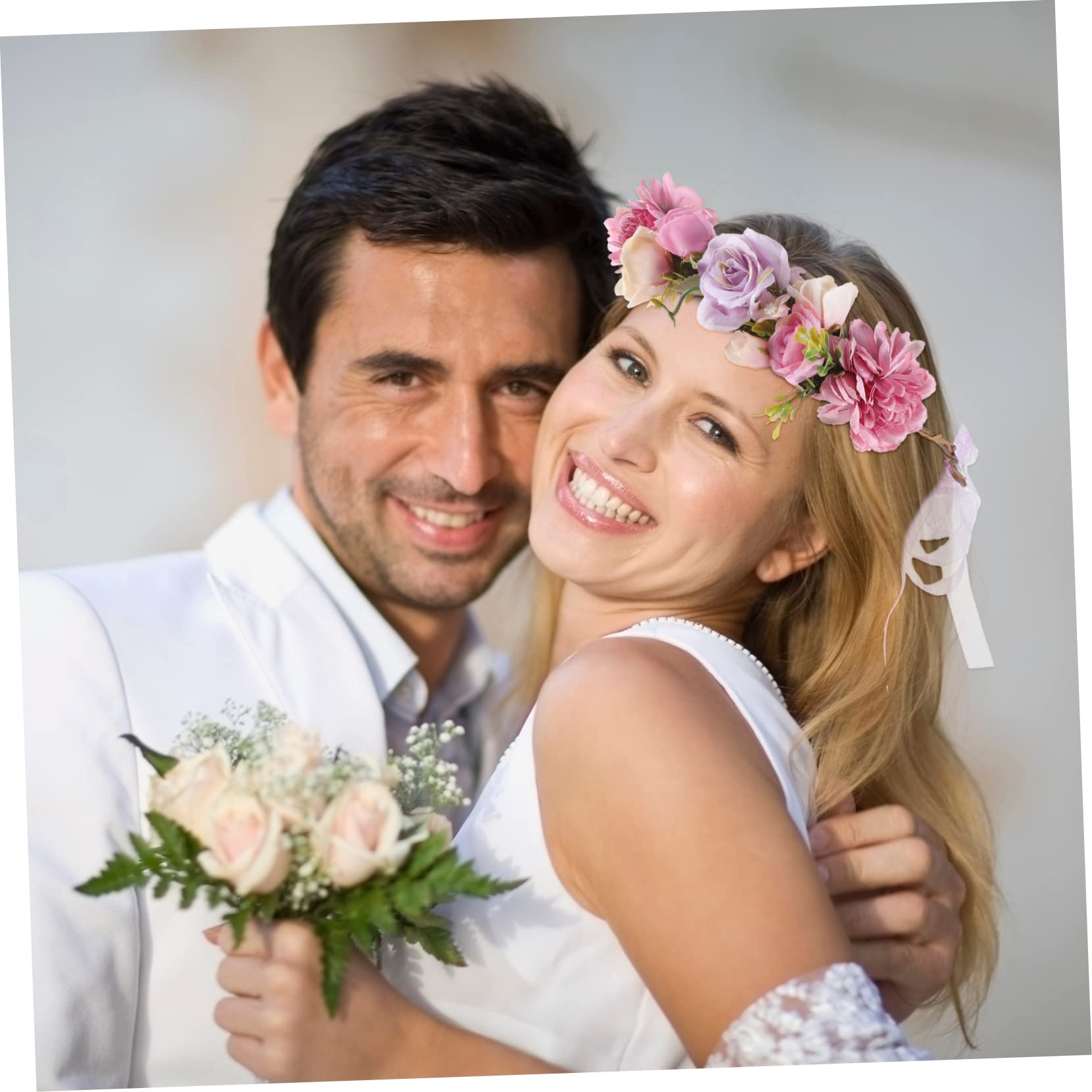 Beavorty 5stücke Brautblumenkranz Haarschmuck Mit Großen Rosen Verstellbares Stirnband Für Hochzeiten Themenpartys Und Fotografie Elegant Und Für Damen