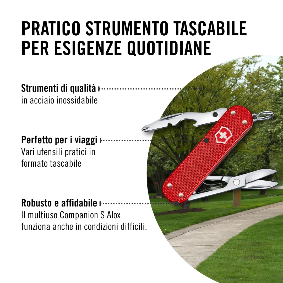 Victorinox Companion S Alox, Multiuso, Tascabile, 5 Funzioni, Piccolo, incl. Forbici e Cacciavite, Swiss Made, Rosso