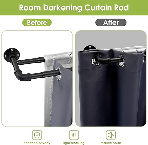 Miniatura 3 de Barras de cortina dobles para ventanas de 28 a 48 pulgadas, barra de cortina industrial negra mate de 1 pulgada, barra de cortina opaca resistente