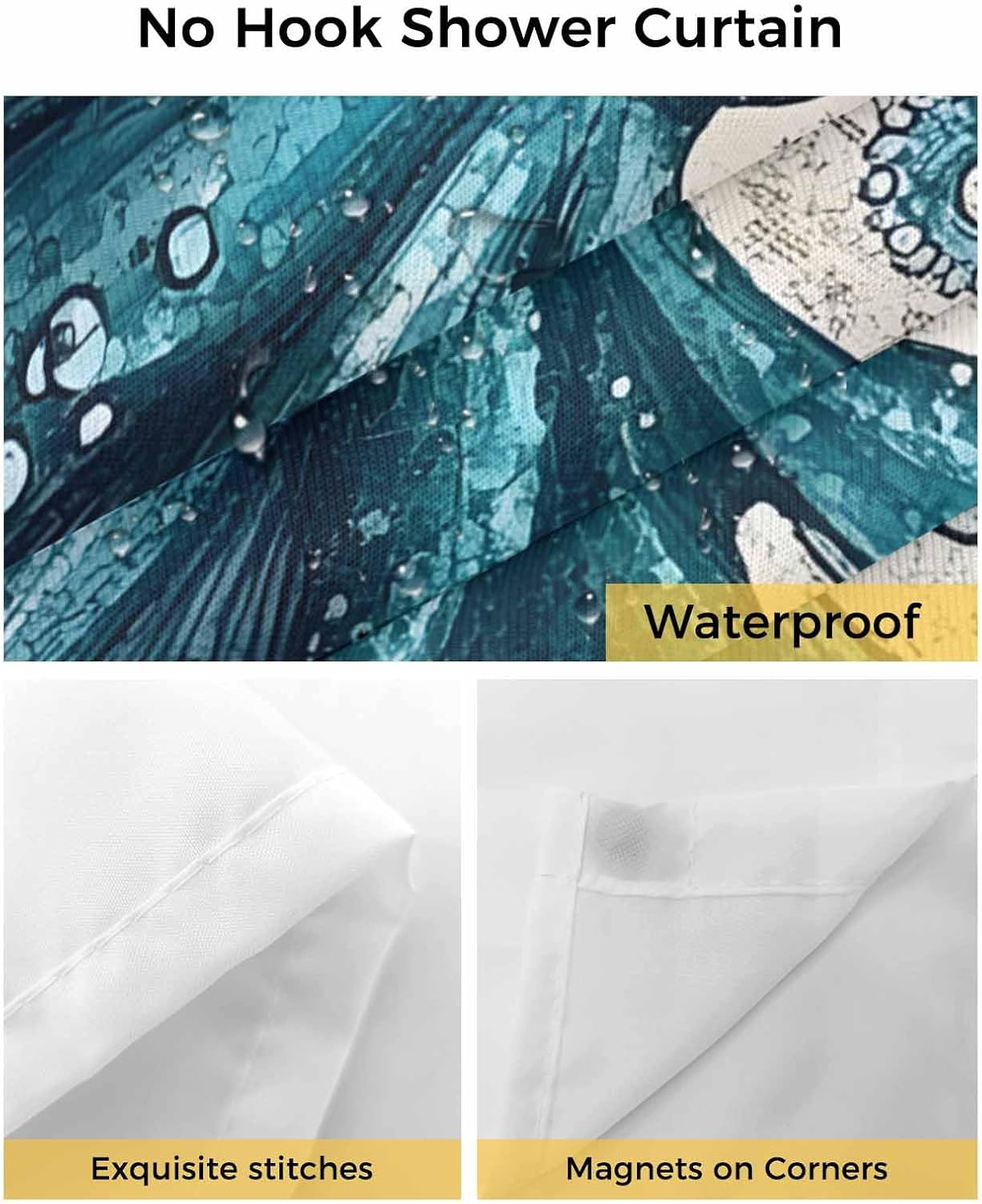 Octopus No Hooks Shower Curtain with Snap in Liner 72" W x 84" L, Washable and Waterproof Teal Octopus Ocean Coral Starfish Shower Curtain with See Through Mesh Top Window for Bathroom