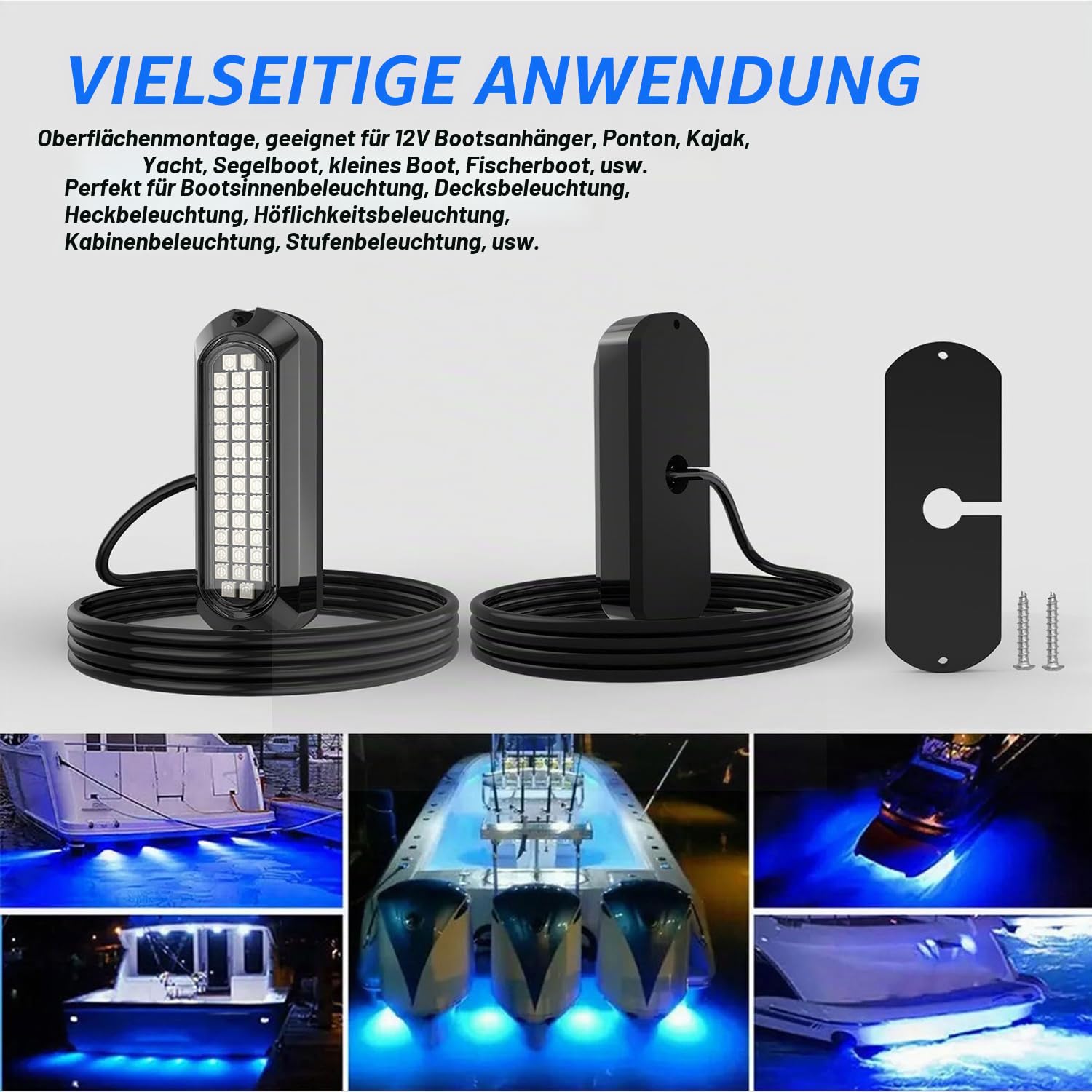 Greluma 2 Stk Marine Bootslichter, wasserdichte Zinklegierung 40 LEDs Unterwasserbeleuchtung Boots Hecklichter Navigationslichter Ablassschraubenlichter Höflichkeitslampe Decklichter-Blau