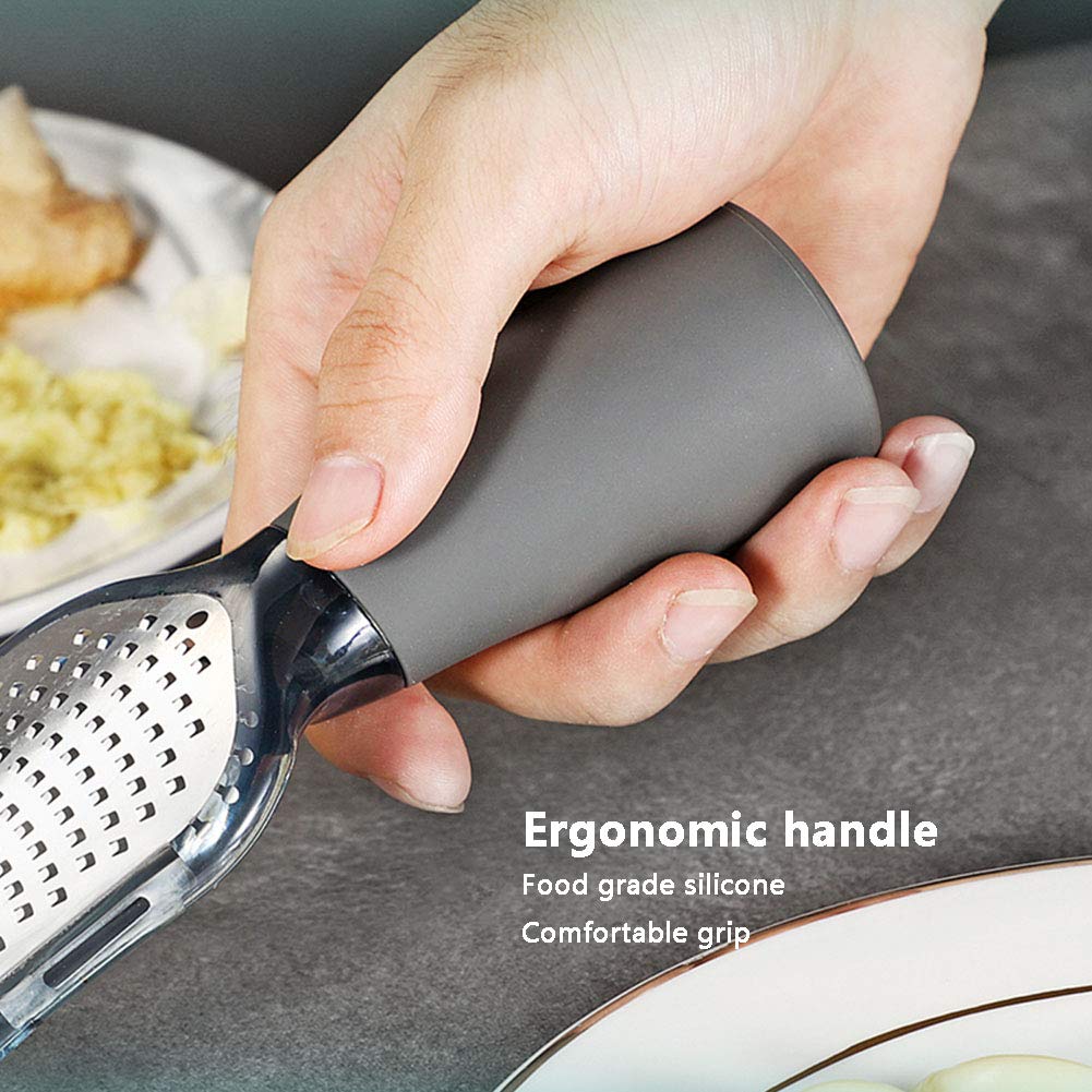 Tarka ze stali nierdzewnej ArinkO: Zester Premium do czosnku, cytrusów, czekolady i nie tylko - ergonomiczna konstrukcja, bezpieczny uchwyt - elegancki szary