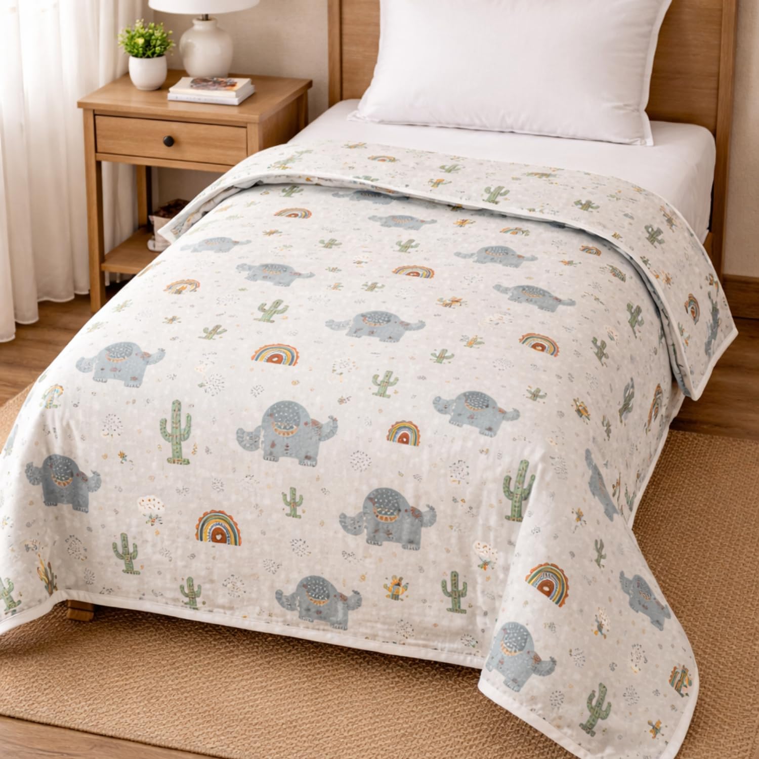 HABOO | Blue Elephant & Rainbow Print Kids Cotton Single Bed Dohar - 60 * 90 Inches | Cotton Blankets-image-11
