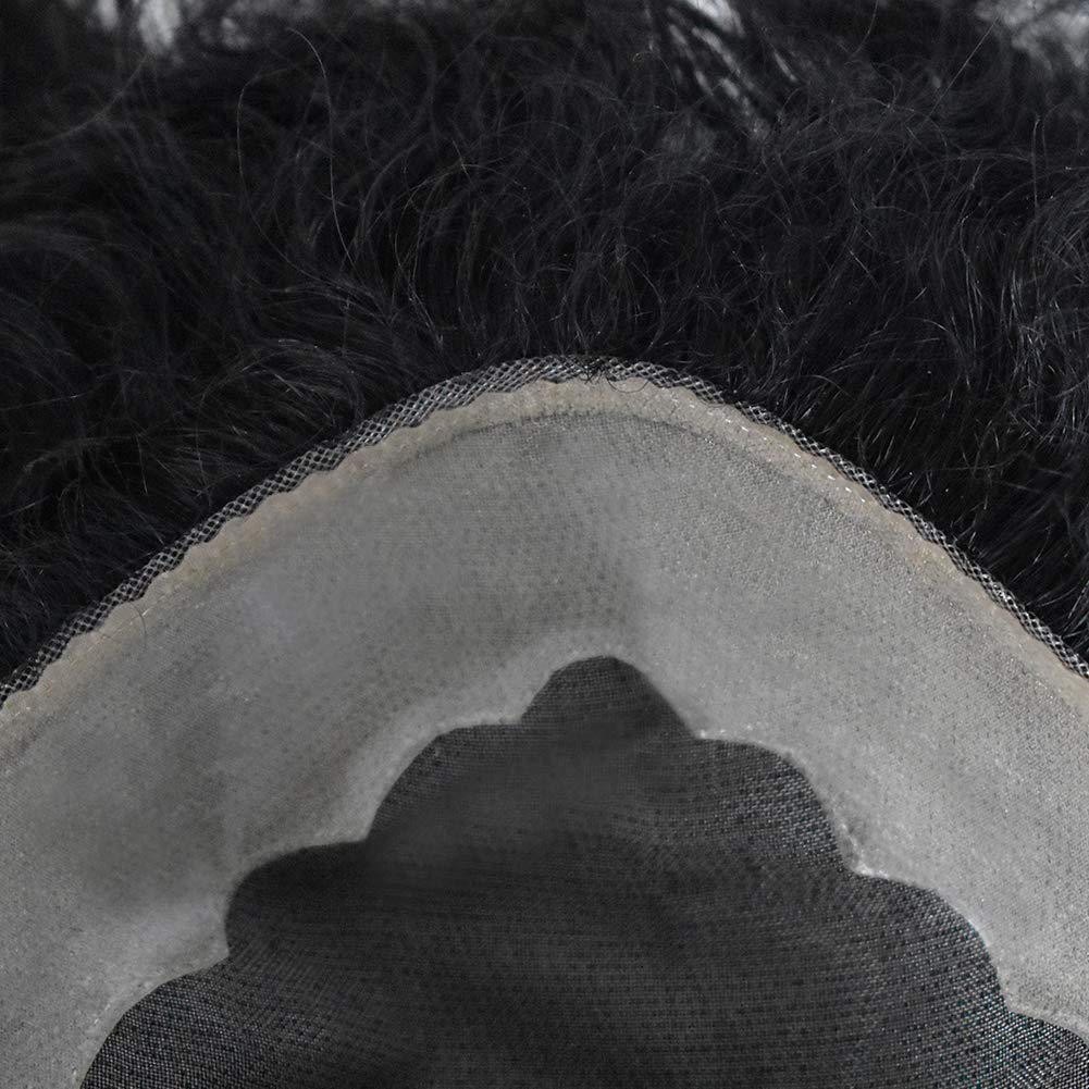 CURVE HAIR Afro Toupee 20MM Man Weave Hair Unit Black Mens Curly Wig 100% Human Hair African American Toupee for Men Fine Mono Lace Poly Skin Wigs Hair System Replacement(10"X7", #1B Off Black-20MM-110% Light to Medium)