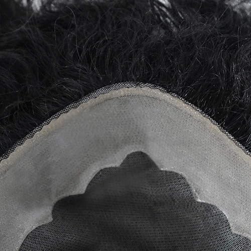 Miniatura 8 de Afro - Tupé para hombre, duradero, base fina, mono, rizado, cabello ondulado africano, piezas para hombres negros, mono encaje PU alrededor de 100%