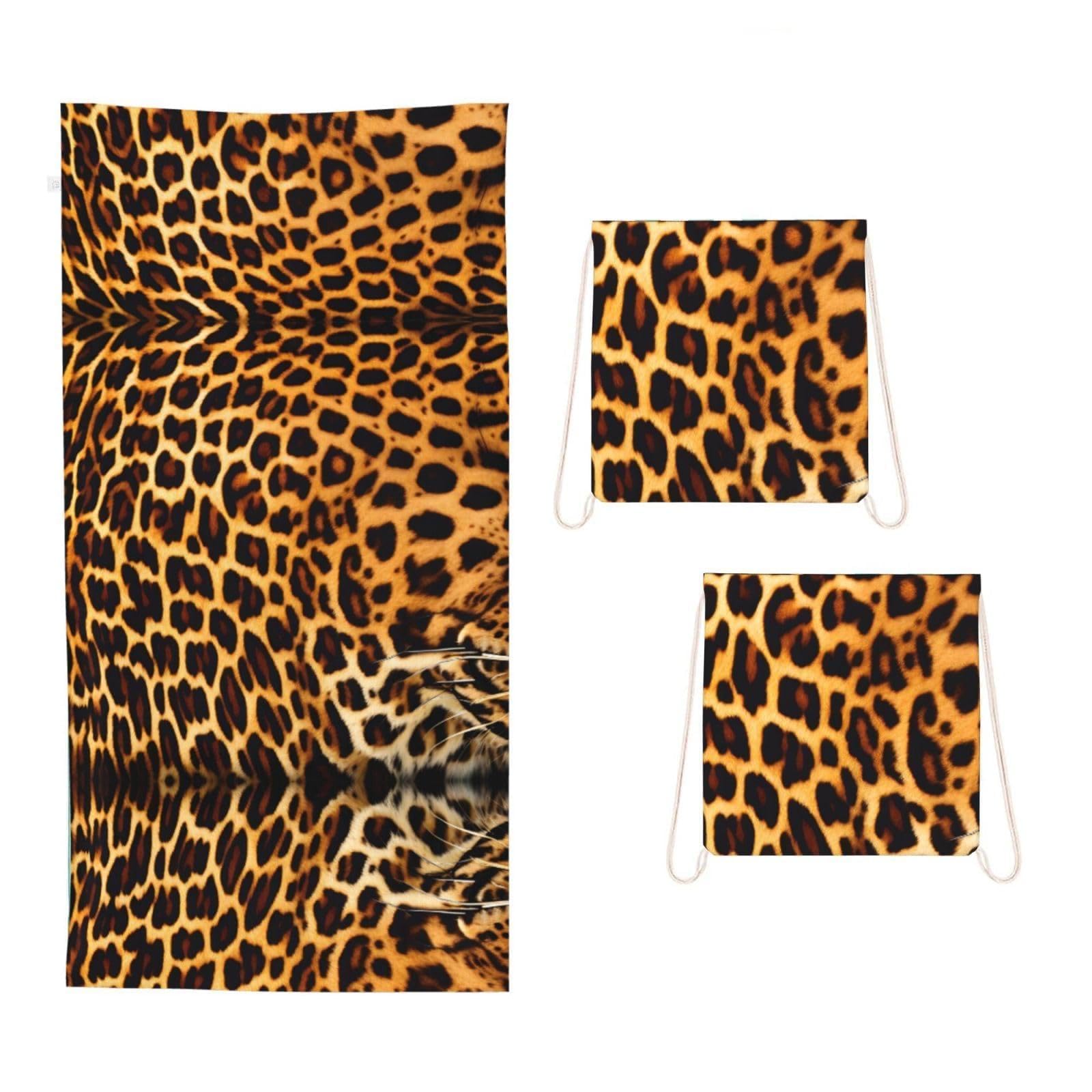 CNTDBU Stripes on leopards 2 in 1 Packable Towel Bag-Large Beach Towel with Stuff Sack, Super Absorbent Microfiber Travel Towel for Pool