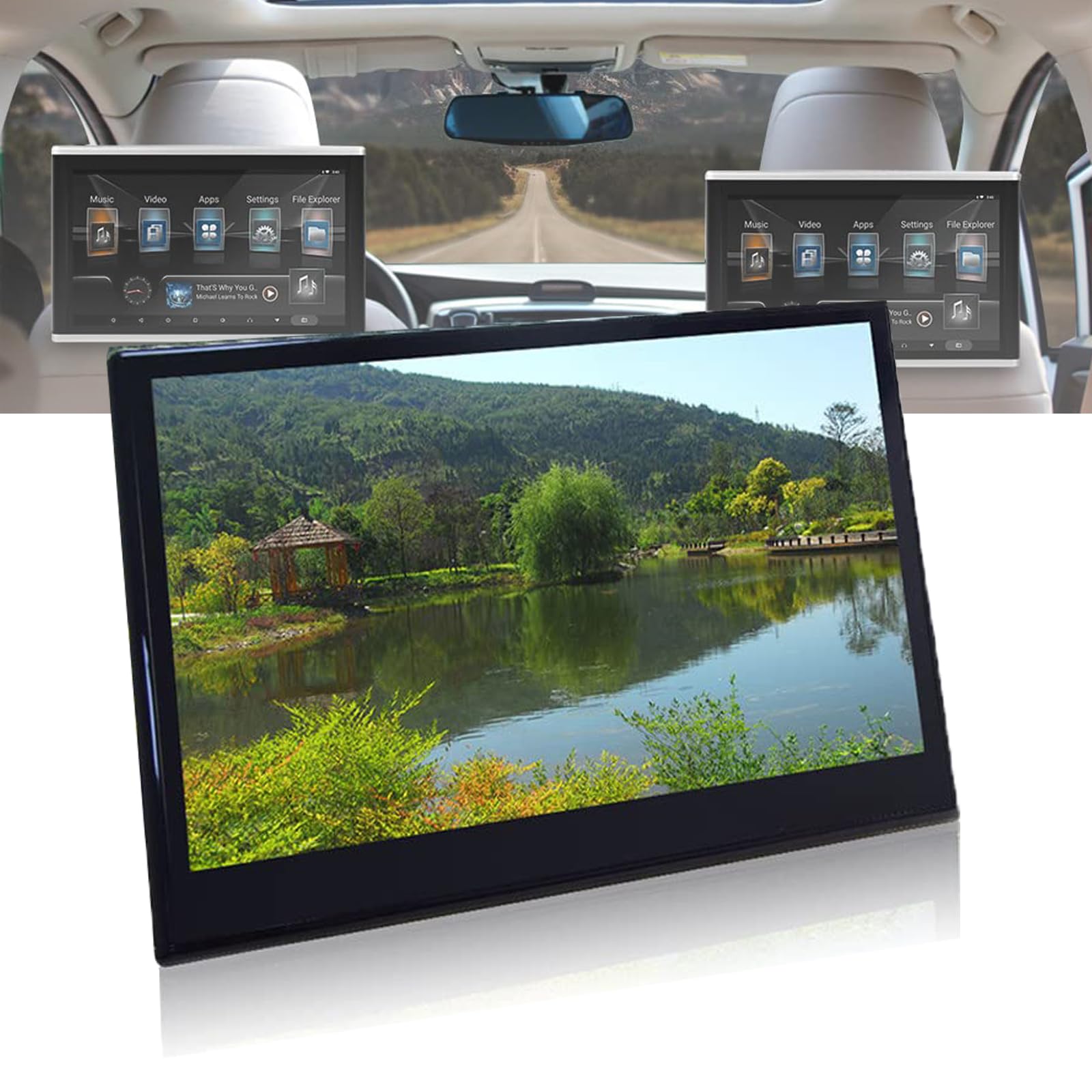 Reposacabezas de coche táctil 11,6 pulgadas con vídeo 1080P HD y luz ambiental, pack de 2