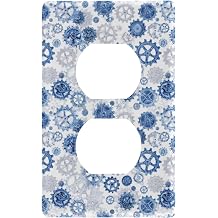 Duplex Outlets Wall Plate Cover Retro Bicycle Chains Blue White Gears 1 Gang Duplex Receptacle Switch Wall Plate Electrical Faceplate Switchplate for Home Office Bedroom Gift