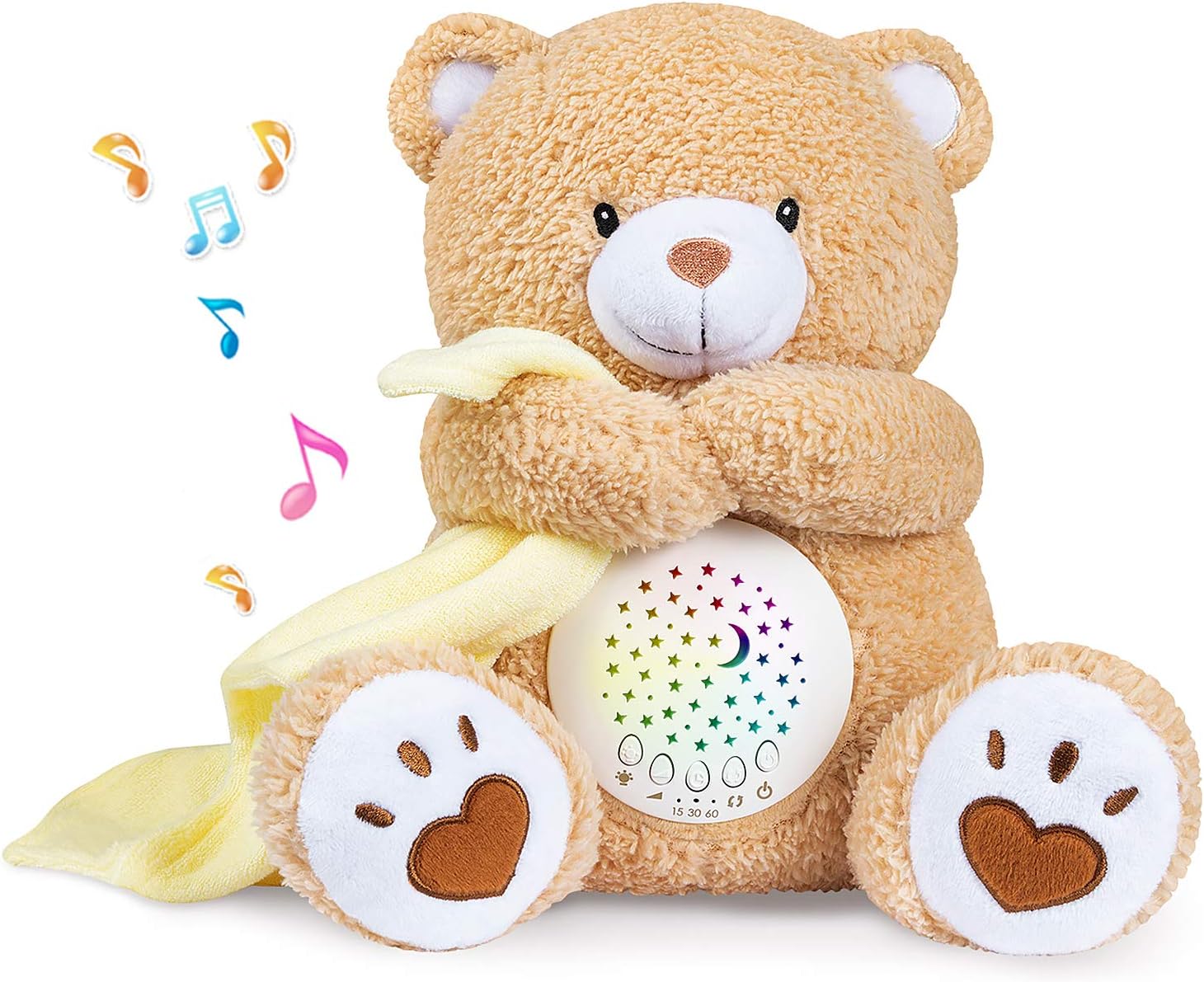 BEREST Baby Sleep Soother Bear, Mom's Heartbeat & Lullabies White Noise Machine, Nursery Decor Night Light Projector, Toddler Crib Sleeping Aid, Newborns Shower Gifts Portable Teddy