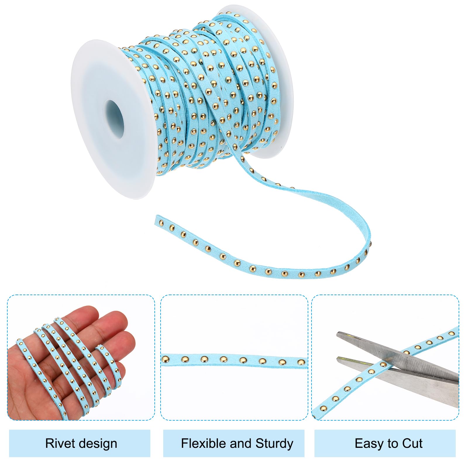 PATIKIL 65.6ft Studded Faux Suede Cord Rope for Jewelry Making 5mm Micro Fibre Flat Leather Lace Beading String Ribbon with Rivets - Image 3