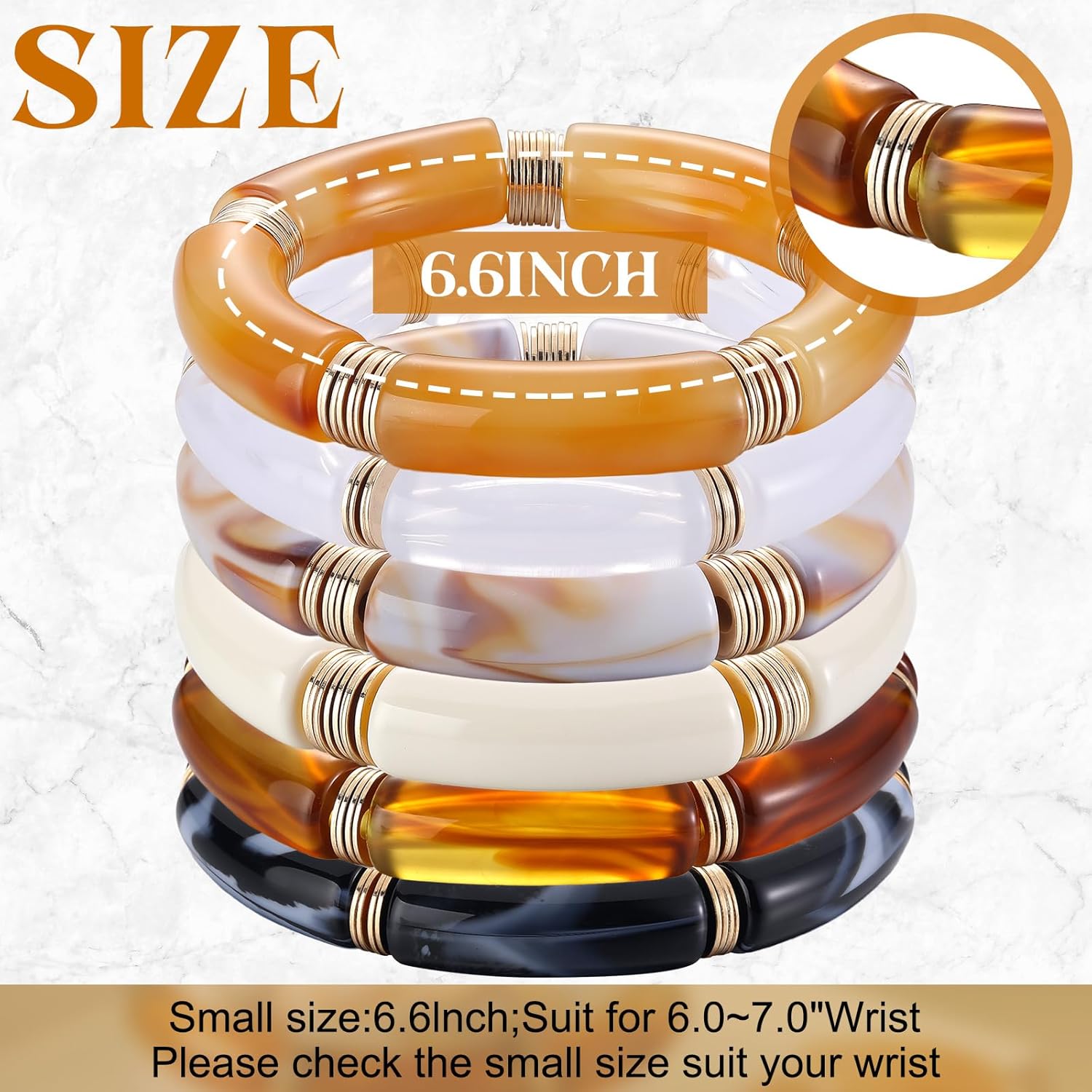 Quelay 6 Pcs Simple Beaded Bamboo Bangles Bracelets Set for Women Chunky Vintage Bamboo Bead Tube Bangles Curved Stacking Clear Acrylic Colorful Beads Stretchable Punk Bracelets - Image 4
