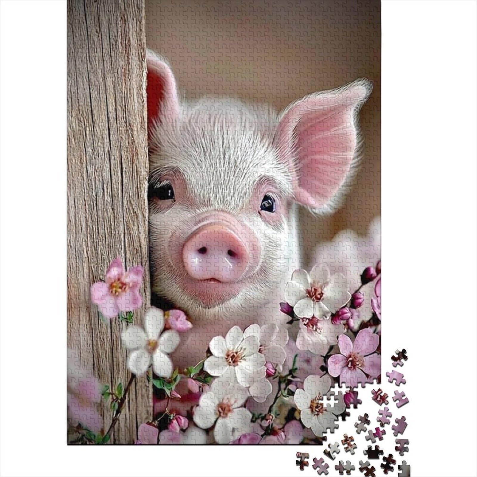 Cute Piglet Peeking Jigsaw Puzzles Puzzles for Adults Kids. 1000 Piece Impossible Challenge Toy Educational Game Home Decoration for Adults& Kids Age 14 Years Up 38x26cm/1000pcs