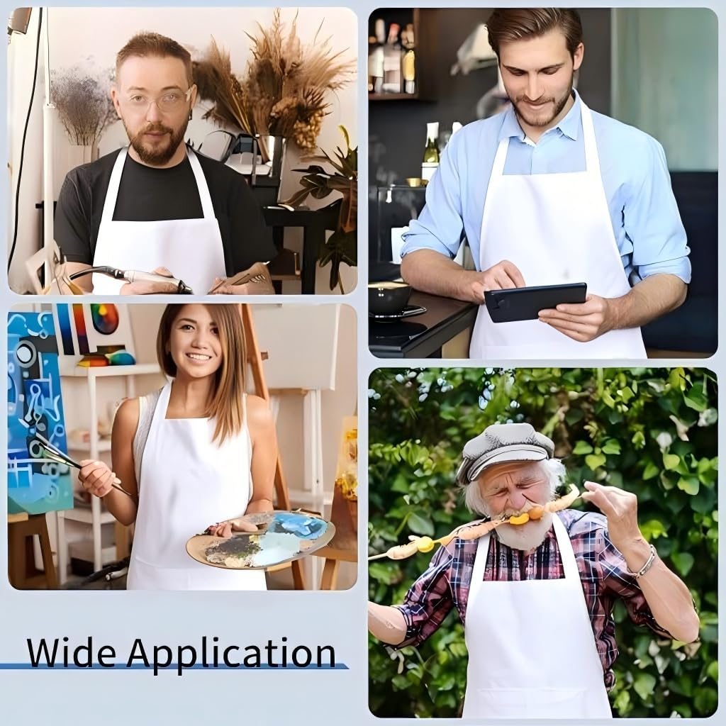 2/8/12/24 PCS White Aprons with Pockets: Unisex Apron Bulk with Extra Long Ties for Cooking Baking Crafting - Image 7