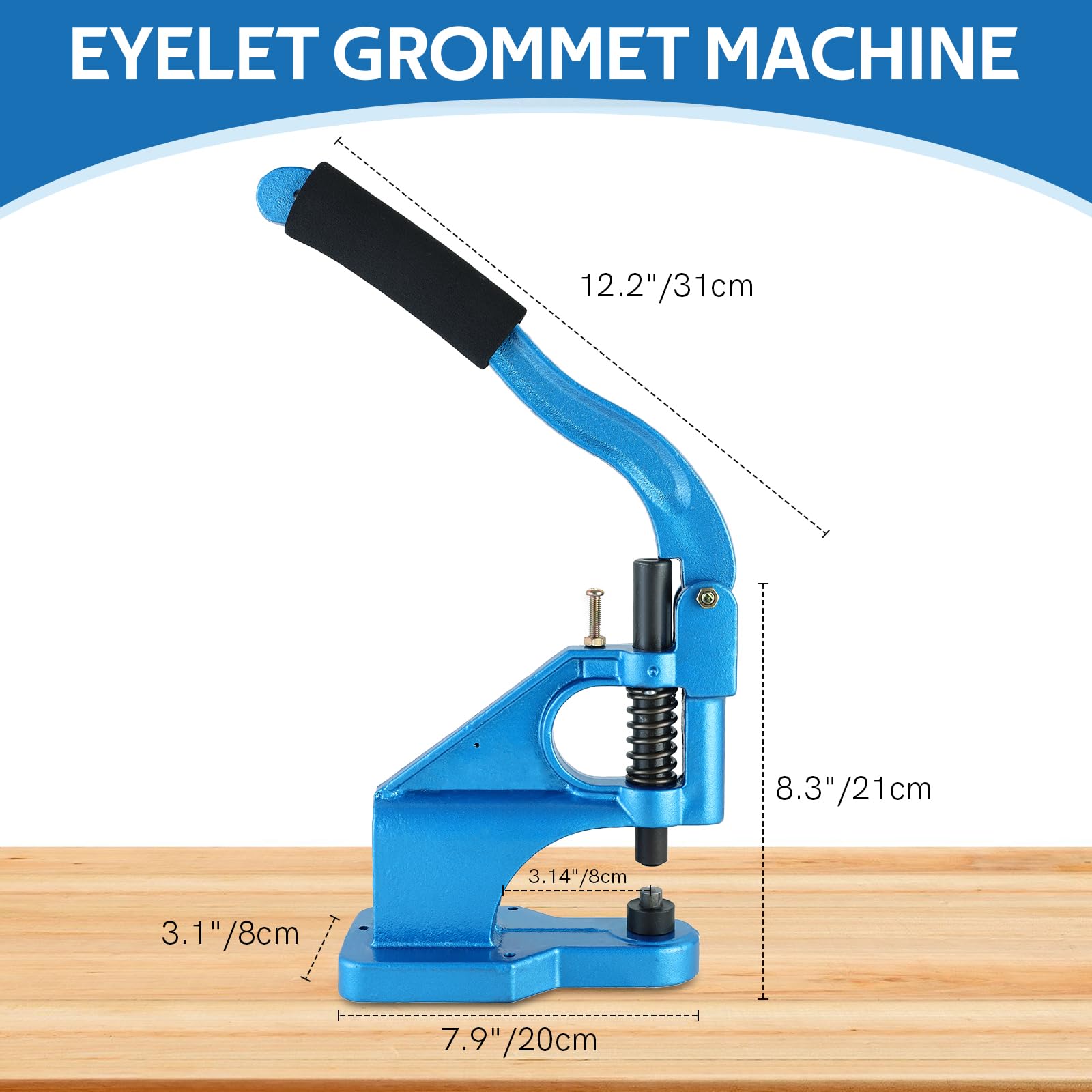 MYFULLY Kit per punzonatrice a mano con occhielli industriali resistenti, con 3 fustelle intercambiabili (#0 # 2 # 4) e 1500 occhielli argento (1/4", 3/8", 1/2")