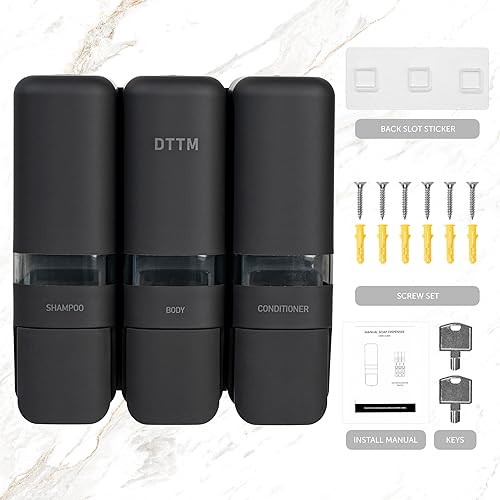 Miniatura 4 de Dispensador de champú, acondicionador y gel de baño 3 en 1 montado en la pared, dispensador de jabón de ducha recargable para baño, hogar, hotel,