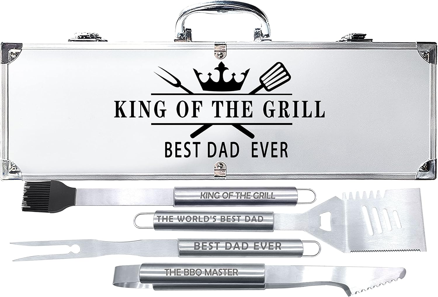 Birthday Gifts for Dad, Cool Bbq Grill Gift for Men Christmas Retirement Congratulations Get Well Soon, Unique Dad Gift from Daughter Son Kids, Gift for Men Stainless Steel Metal Tool Heavy Duty Set 4