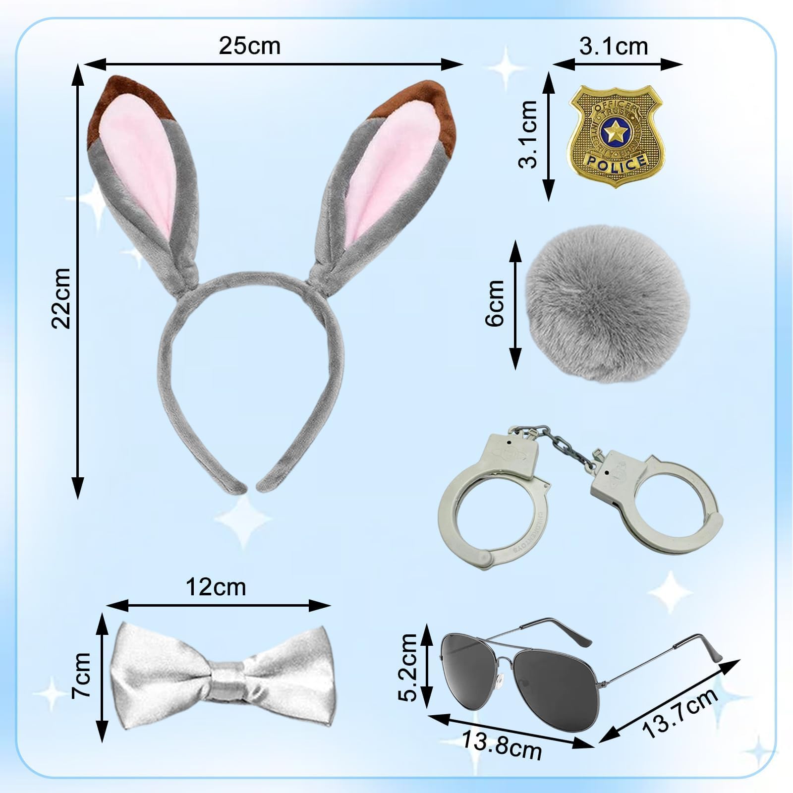 Costume Da Coniglio, Set Accessori Bunny A 6 Pezzi Con Cerchietto, Accessorio Per Costume Da Ufficiale Con Orecchie Da Coniglietto E Manette Giocattolo, Costume Per Pasqua, Per Donna E Cosplay