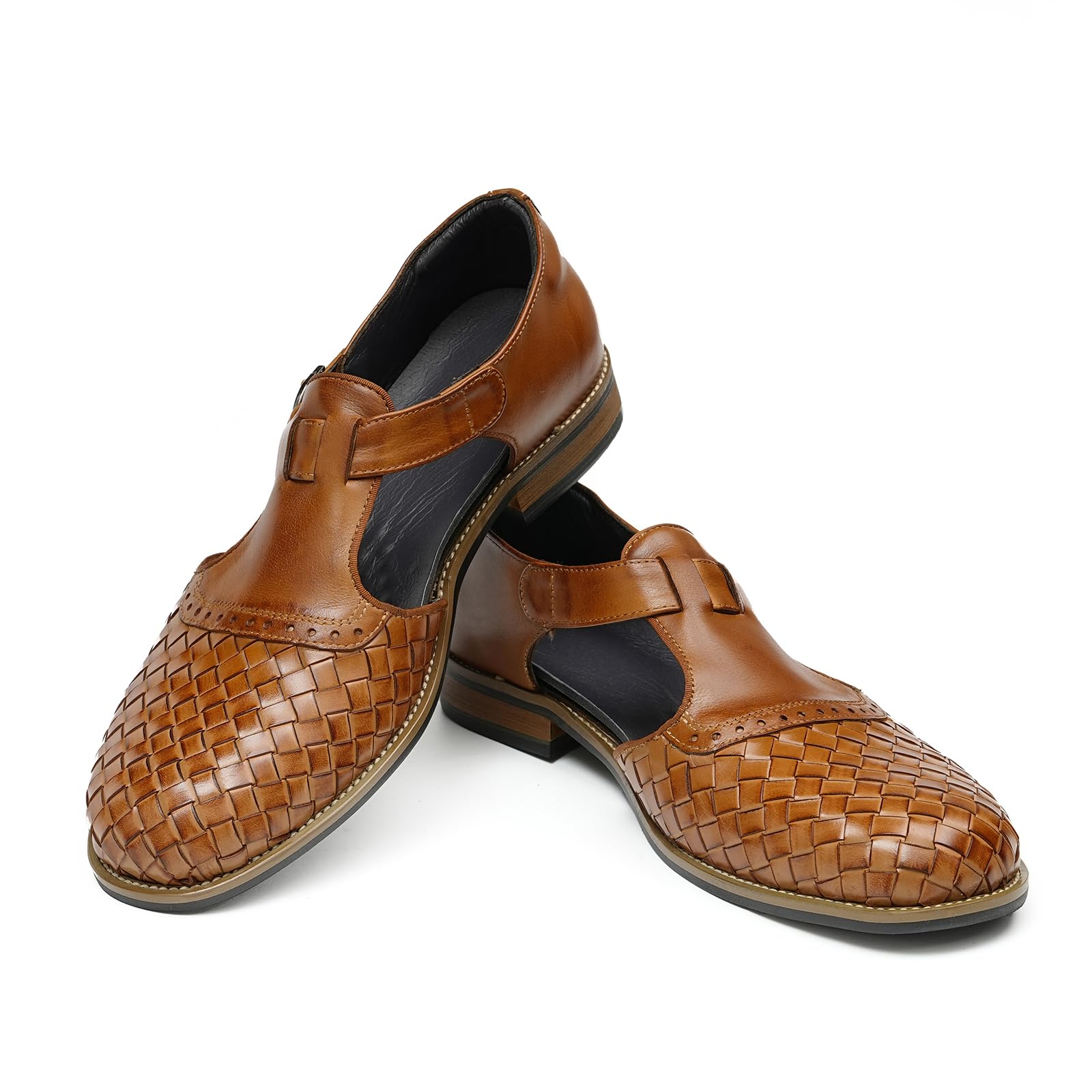 Herren Vintage Echtes Leder Gewebt Sandalen Geschlossene Zehe Business Lässige Halbschuhe