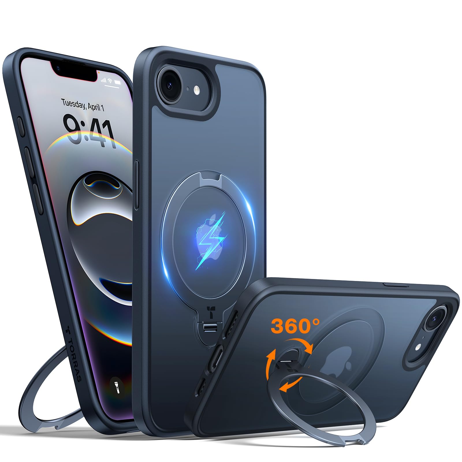 TORRAS 360 Spin for iPhone 16e Case 2025 with Stand, Fit for MagSafe, 4X Military-Grade Protective, Rotatable Kickstand Phone Case for iPhone 16e Case