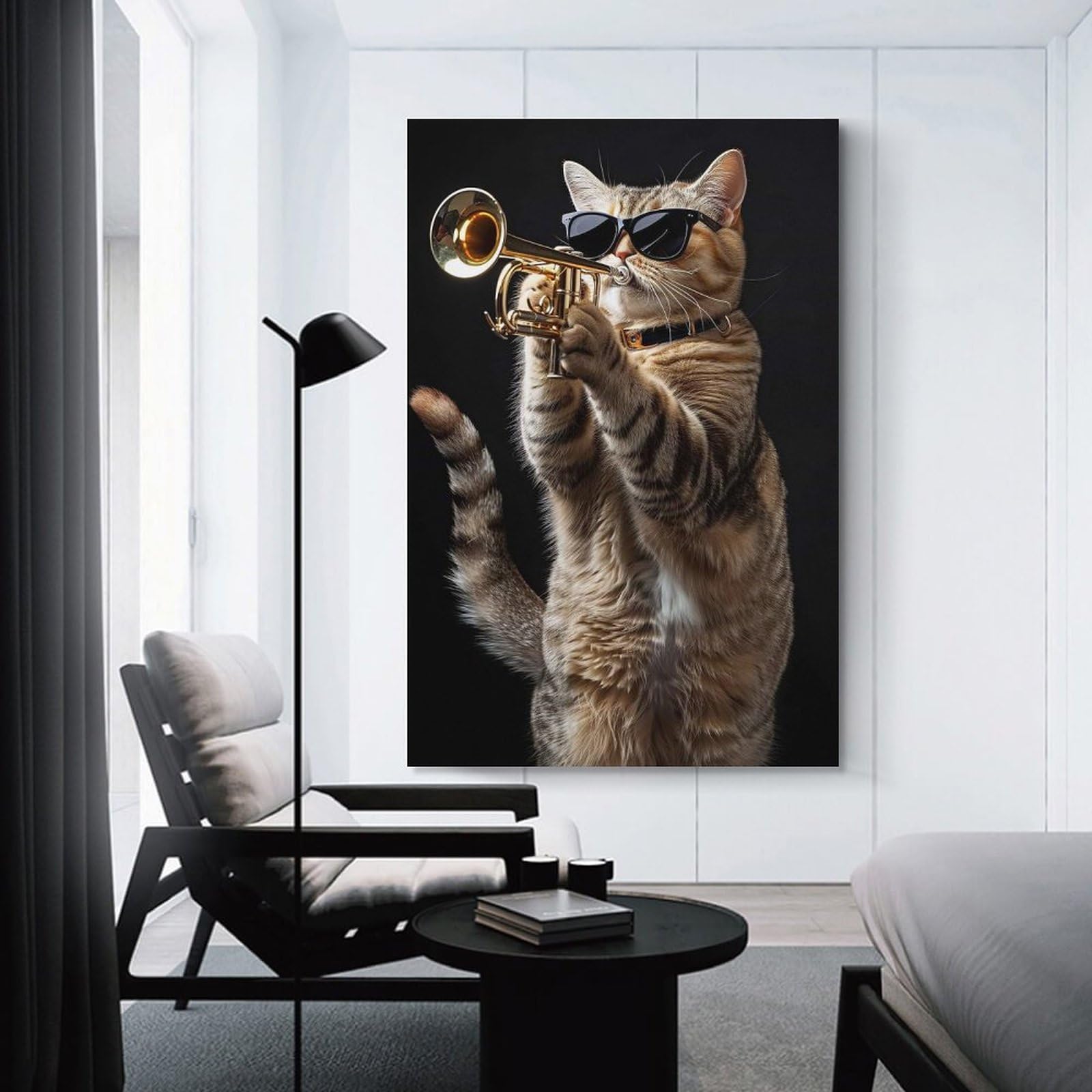 Junmoney American Shorthair Trumpet Hanging Wall Art, 20x30inch(50x75cm), for Bedroom, Guest Room Or Reading Nook, Home Artwork with A Soft Interior Feel