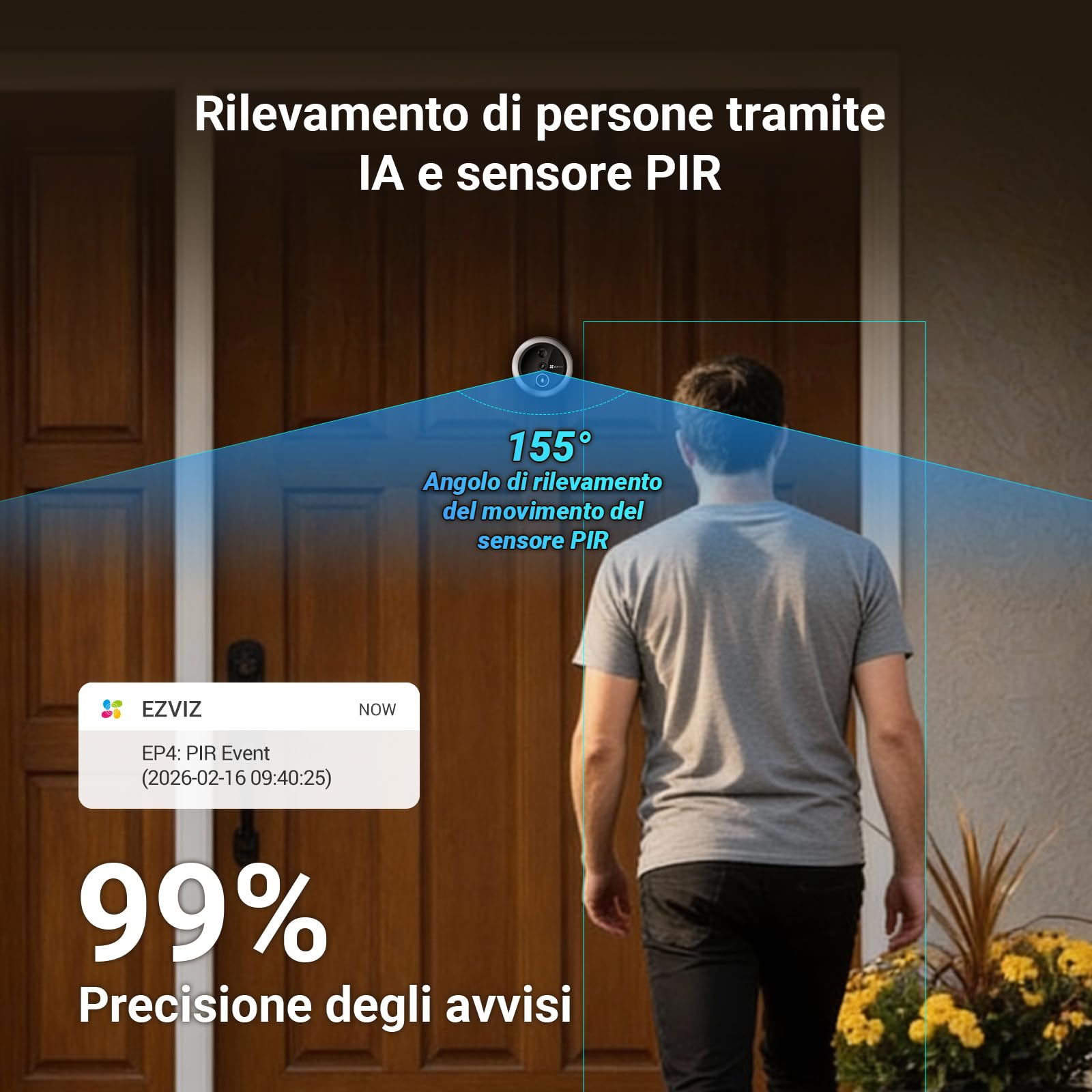 EZVIZ EP4 Spioncino Digitale WiFi 4K con Schermo Touch da 5,5", Batteria 7100mAh, Riconoscimento Facciale AI, Audio Bidirezionale, Visione Notturna, Rilevamento PIR, Supporta MicroSD 512GB, Argento