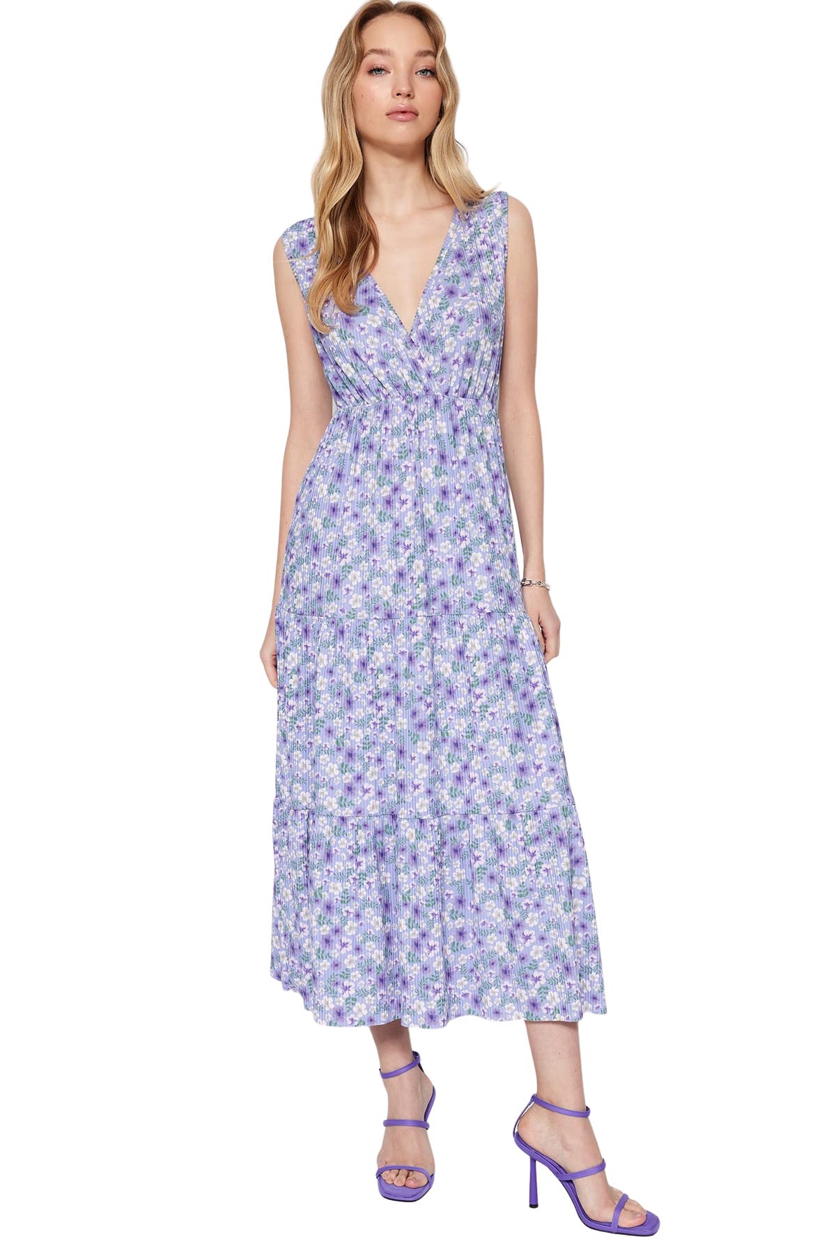 Trendyol Woman Maxi A-line Regular fit Knit Dress,Purple,XS