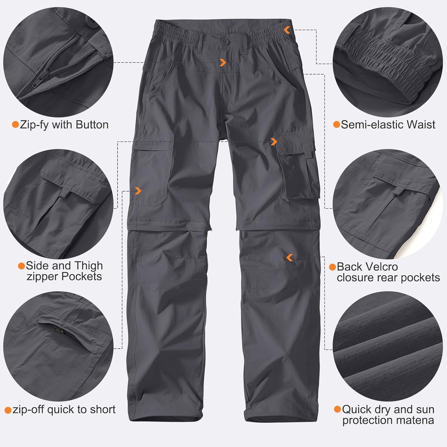 Hiking Pants Men Convertible Quick Dry UPF 50 Lightweight Zip Off Safari Fishing Travel Cargo Trousers