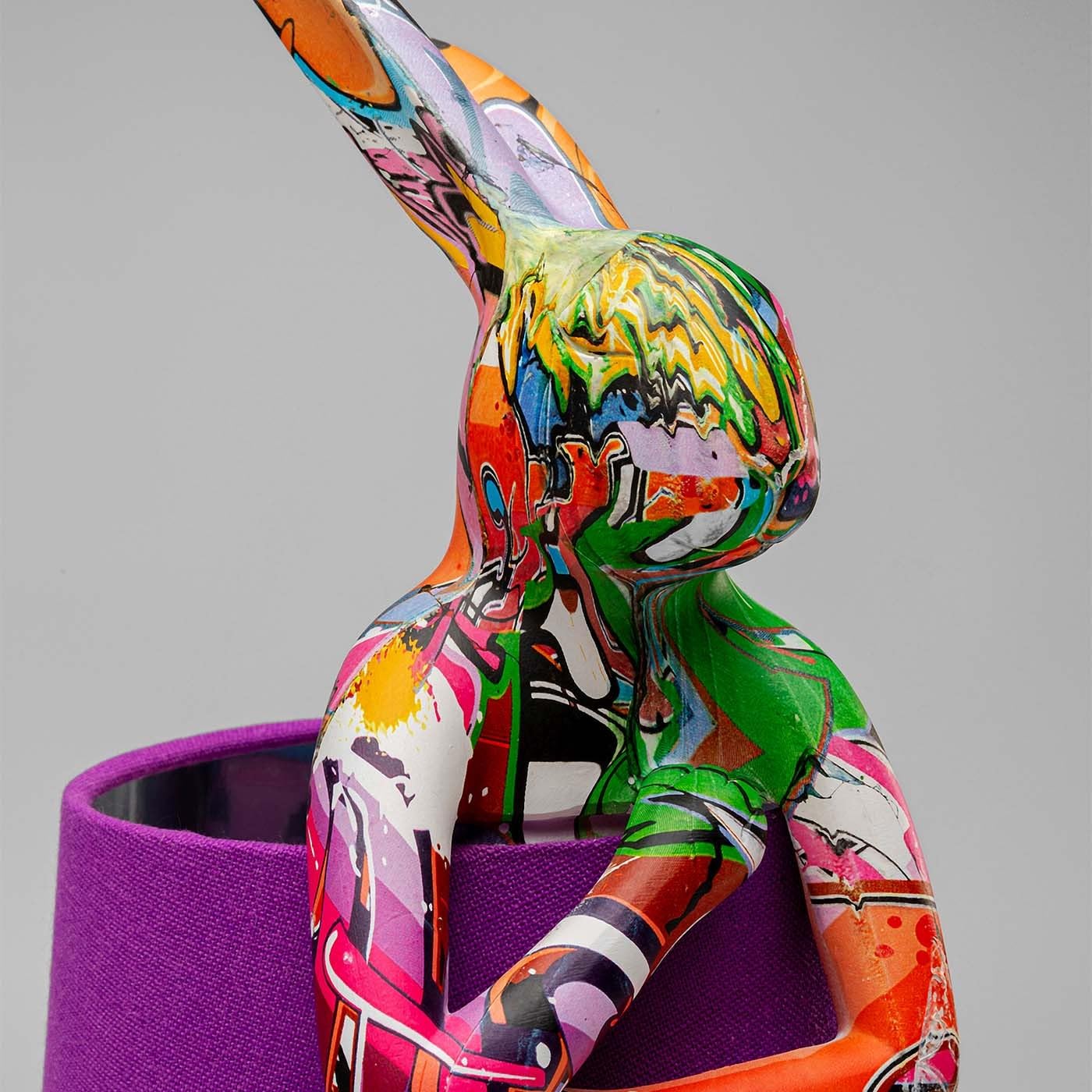 Kare Design Tischleuchte Animal Rabbit, Graffiti/Lila, Modern, Hasenleuchte, Tischlampe, Schlafzimmerlampe, Tiermotiv, kein Leuchtmittel enthalten, 50x17x20 cm (H/B/T)