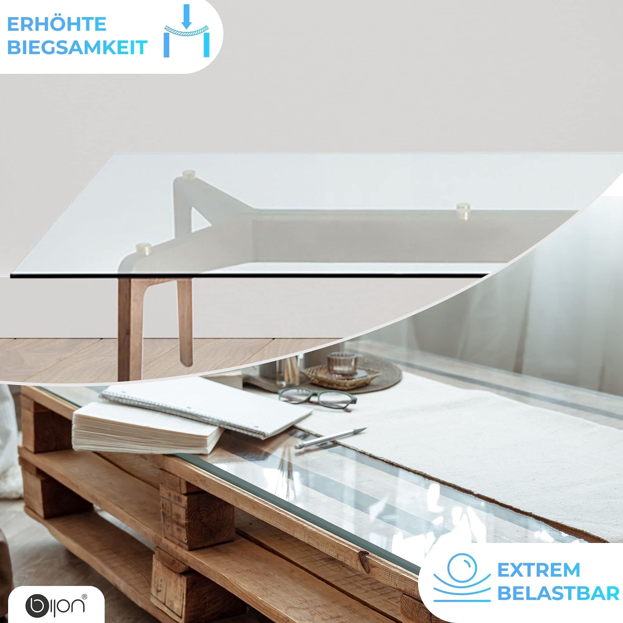 bijon Glasplatte Tisch ESG Sicherheitsglas Rechteck - Für Esstisch, Couchtisch, Gartentisch, Schreibtisch, Bodenplatte, Funkenschutz, Kaminschutz - Glasplatte 50x90 cm oder 90x50cm