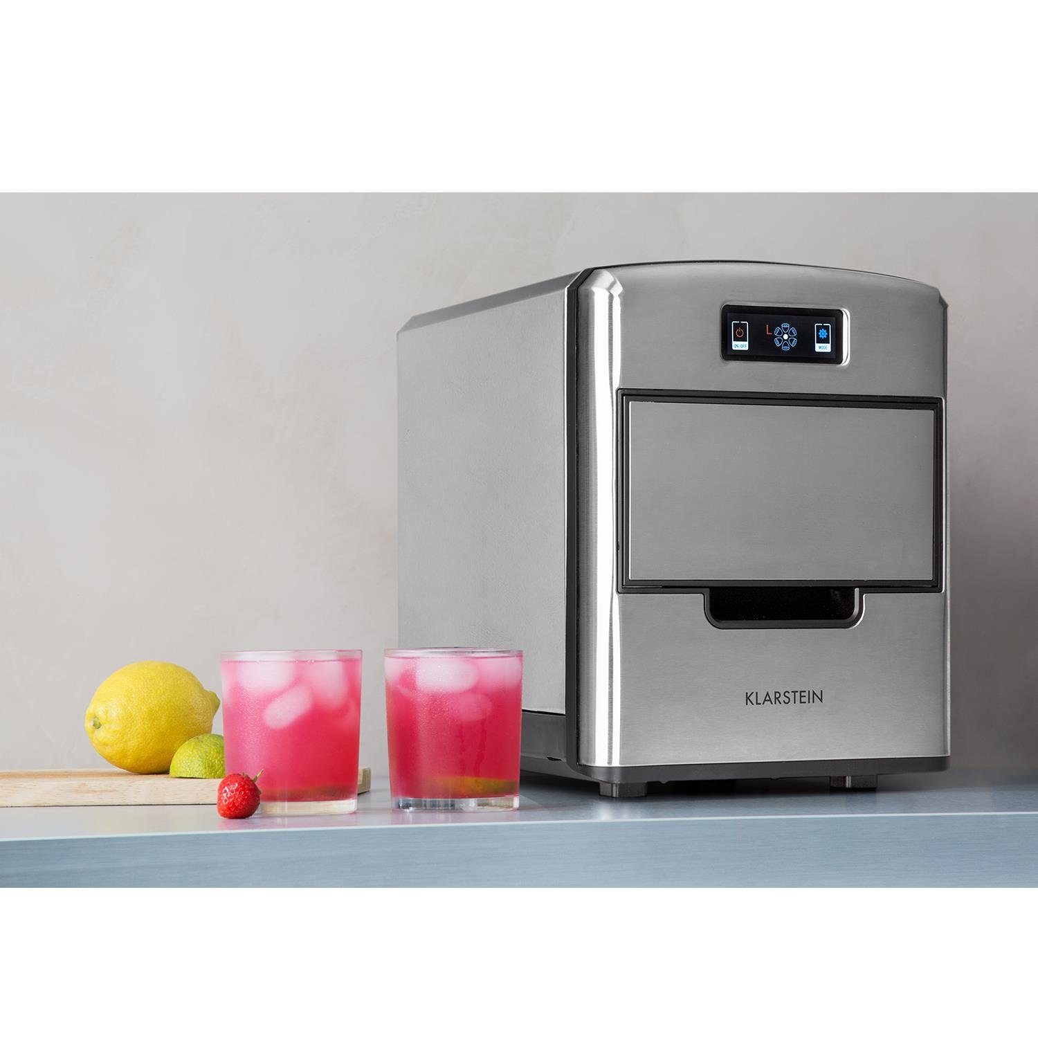Klarstein Metropolitan - máquina de hielo, máquina de hielo, 12 kg/24 h, 180 W, 3 tamaños de cubitos de hielo, refrigerante R600a, depósito de agua de 2,15 l, pala, acero inoxidable, plata