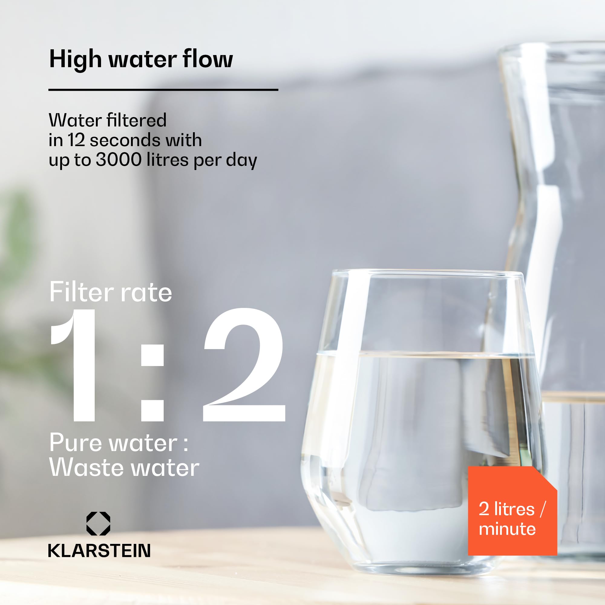 Klarstein System filtracji wody z odwróconą osmozą, 800GPD podzlewowy system filtracji wody pitnej, 5-stopniowa filtracja, 2 filtry, Osiąga 99,99% czystości, Szybka instalacja odwróconej osmozy RO