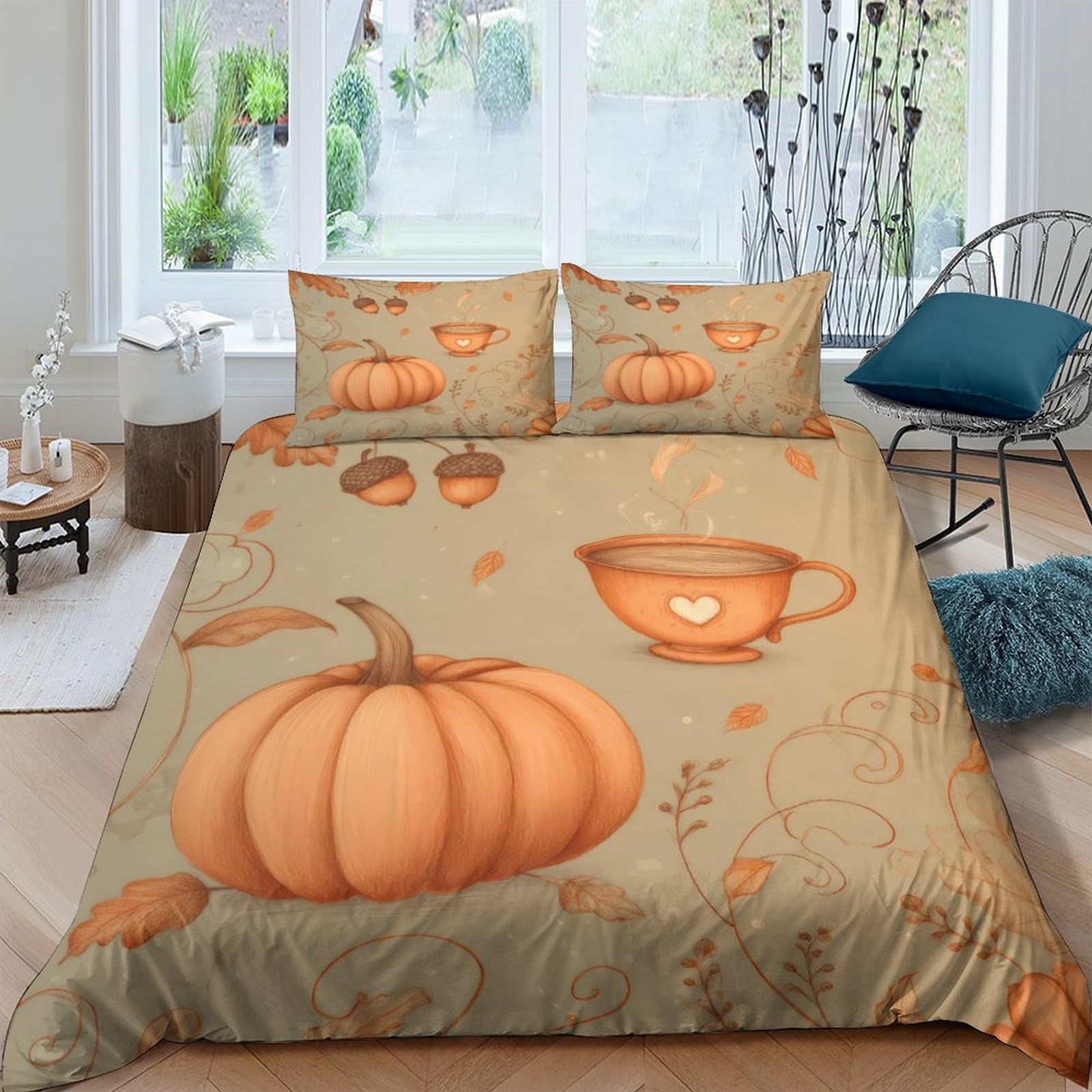 Ctjqhvkz Style-2 3D Printed Pumpkin Autumn Fitted Sheet Microfiber Soft Breathable Fall Leaves Bed Cover For Bedroom Guestroom Decoration Single（135X200cm）