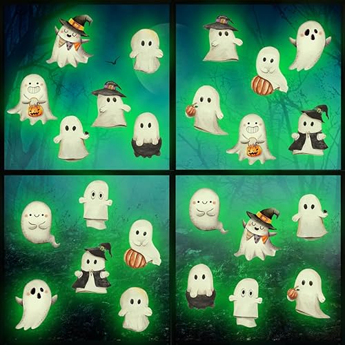 Miniatura 3 de Calcomanías de ventana de fantasma de Halloween que brillan en la oscuridad, calcomanías de ventana de fantasma de Halloween luminosas de color