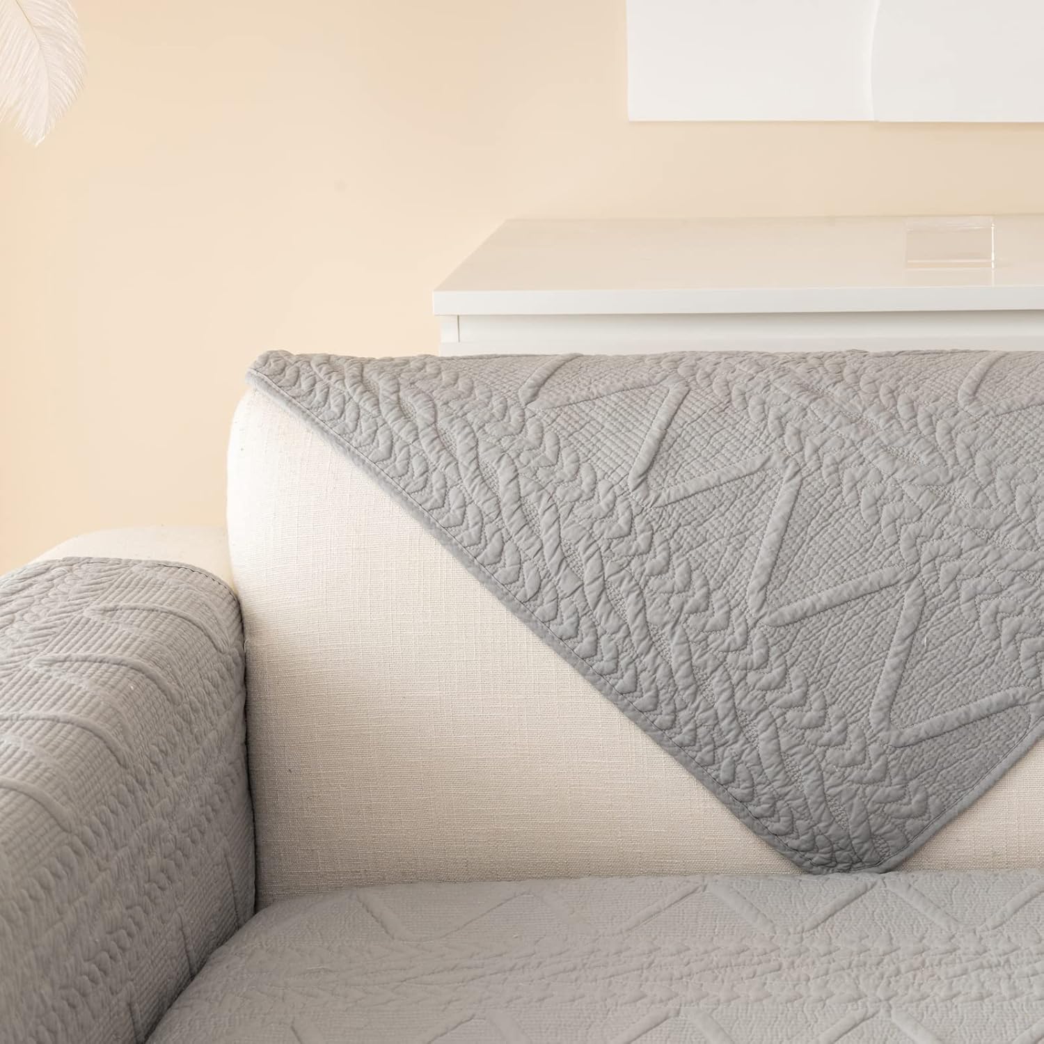 Cotton Sofa Cover, Couch Slipcover, Sofa Mat for 1/2/3/4 Seat, Anti-slip Sofa Cushion Protective, Bay Window Mat, Area Rug Seat Pad, Bench Seat Covers, Tatami Mats(A-Light Gray,35.43*35.43inch)