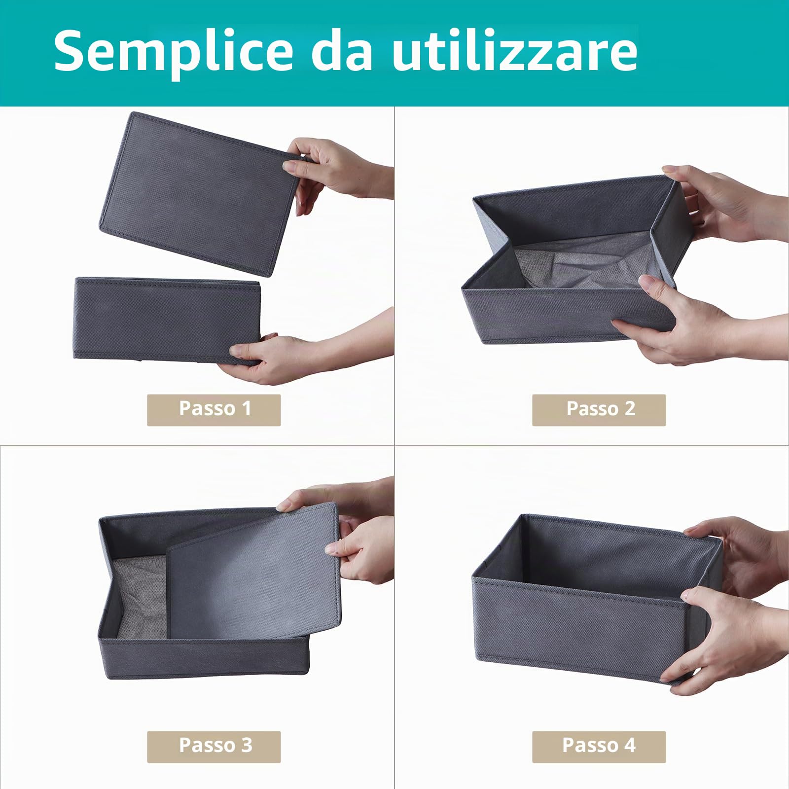 Confezione da 8 organizer per cassetti, pieghevoli, in 2 misure, con base robusta, divisori per cassetti in tessuto lavabile, per biancheria intima, vestiti per bambini, reggiseni, calze