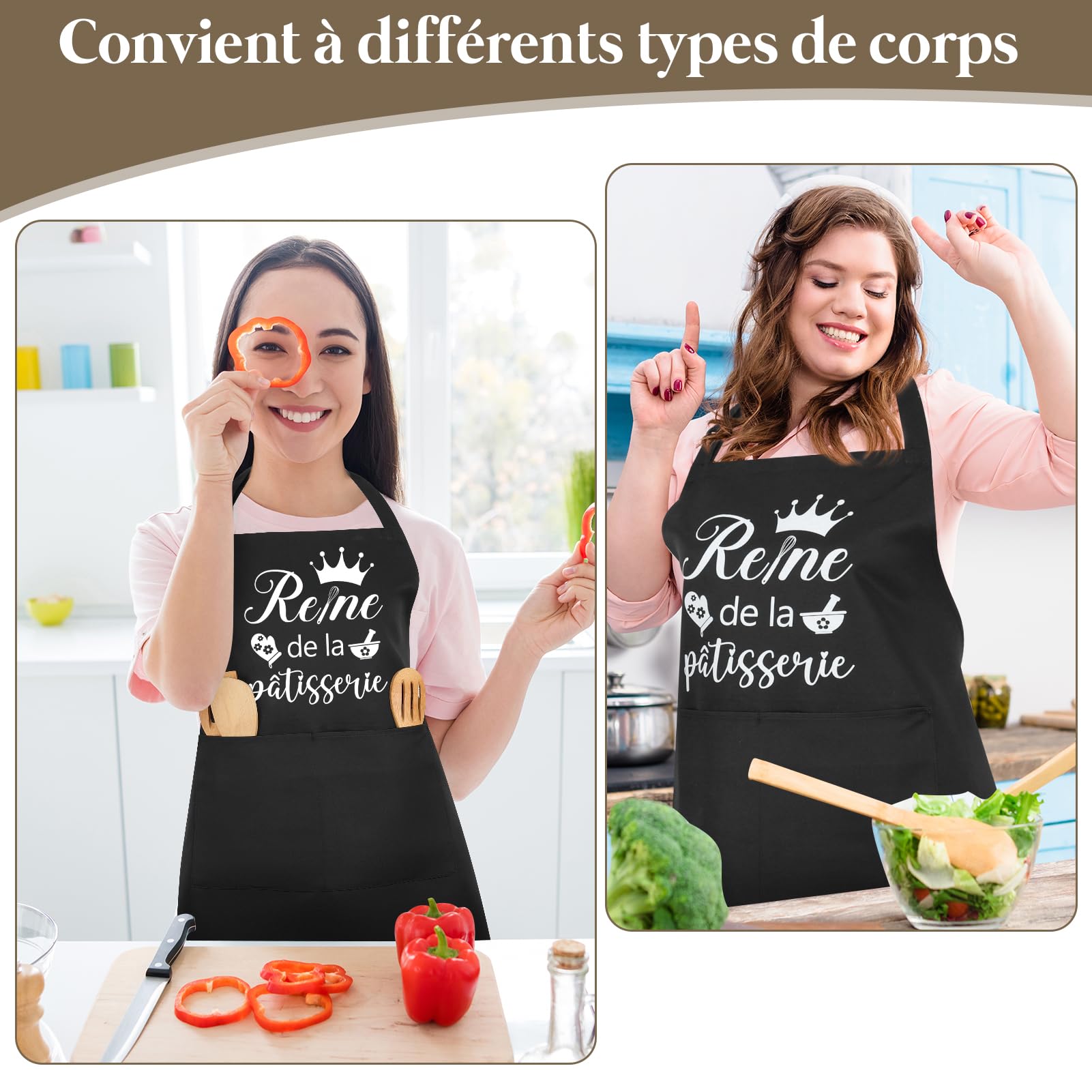 Tablier de Cuisine Réglable et Étanche pour Femme - avec Poches - Cadeaux pour Maman