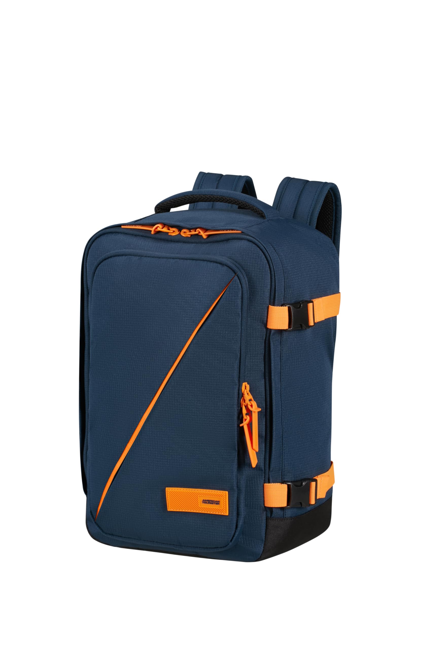 American Tourister Take2Cabin - Ryanair Kabinentasche 25 x 20 x 40 cm, 24 l, 0,50 kg, Handgepäck, Flugzeug-Rucksack S Untersitz, Blau/Orange (Dark Navy/Radiant Orange)