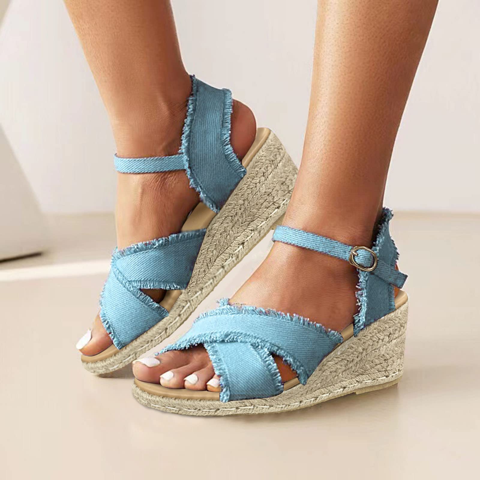Sandalias De Cuña MACHSWON Para Mujer - Plataforma, Punta Abierta, Con Cuentas, Color Albaricoque, Talla 39.5