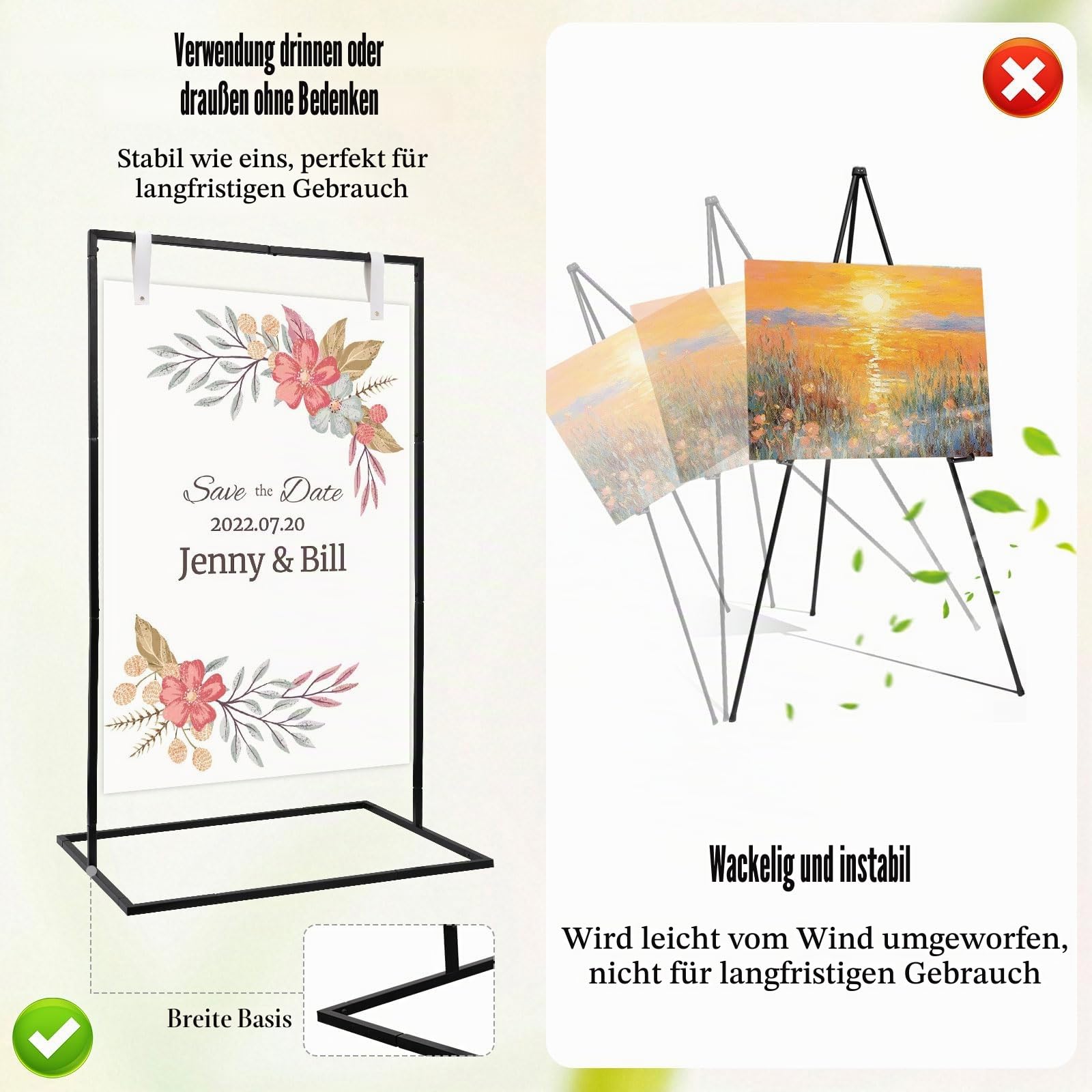 Hochzeitsschild Halter, 123 x 73 x 53cm Hochzeits Willkommensschild Halter, Staffelei Ständer für Poster, Künstler Leinwand Malerei Display aus Metall für Poster, Sitzplan, Reception and Decor